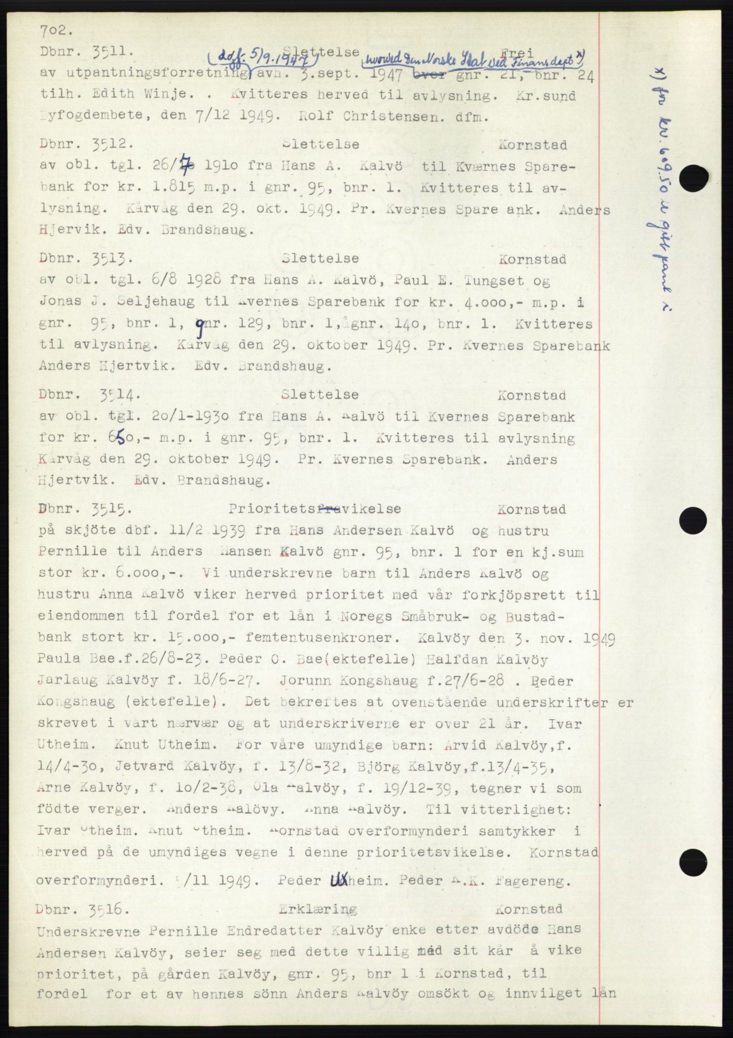 Nordmøre sorenskriveri, SAT/A-4132/1/2/2Ca: Mortgage book no. C82b, 1946-1951, Diary no: : 3511/1949