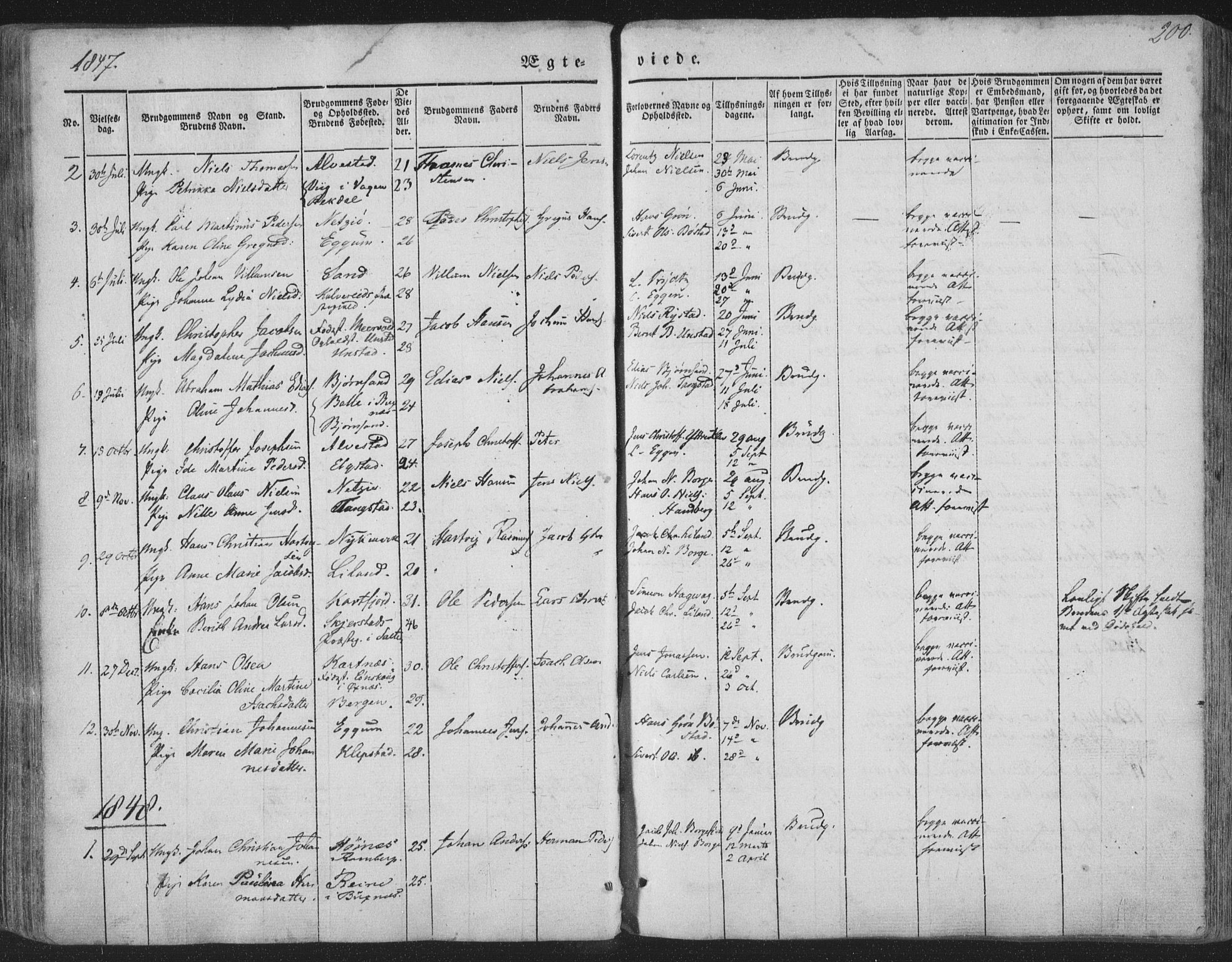 Ministerialprotokoller, klokkerbøker og fødselsregistre - Nordland, AV/SAT-A-1459/880/L1131: Parish register (official) no. 880A05, 1844-1868, p. 200