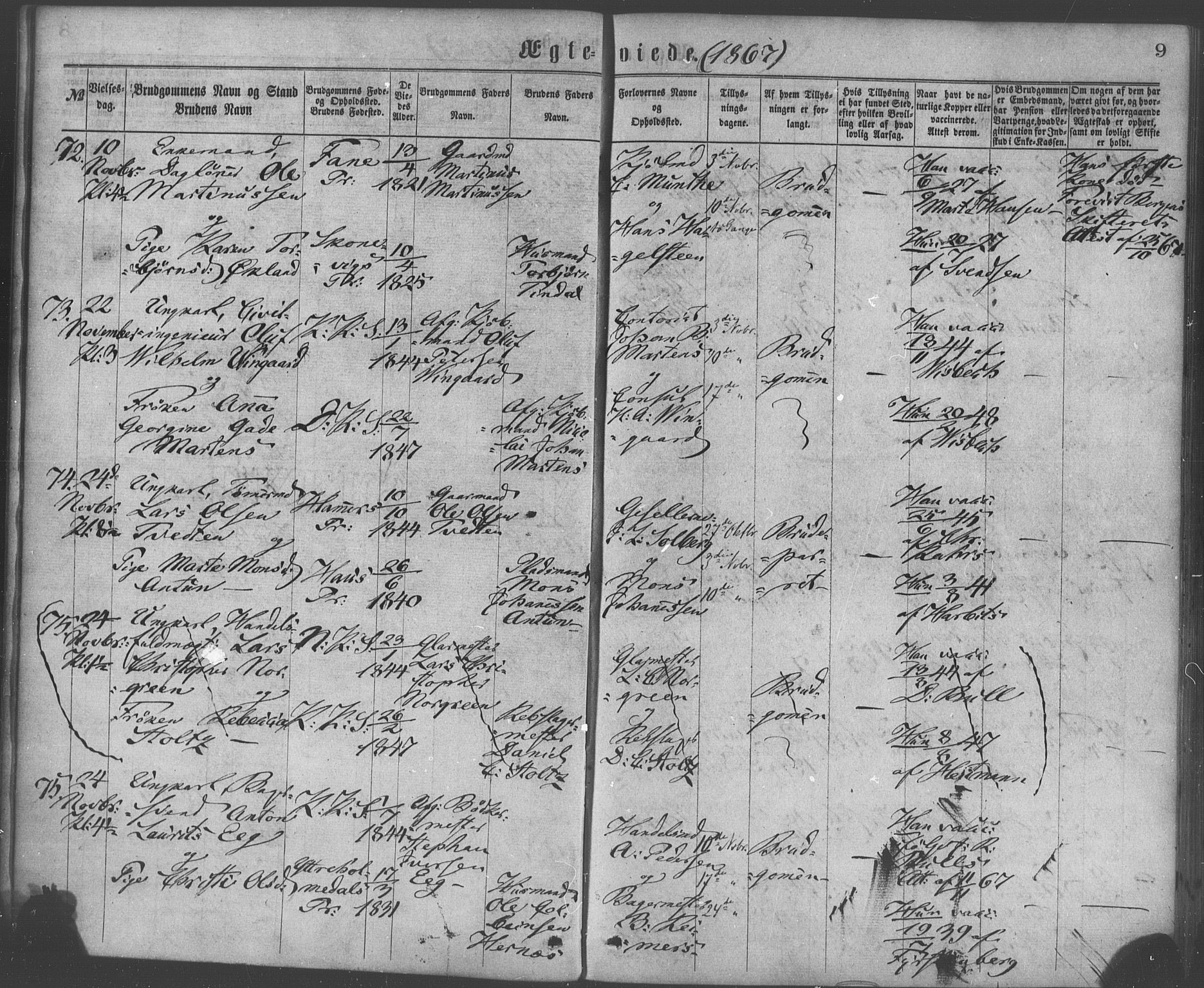 Korskirken sokneprestembete, AV/SAB-A-76101/H/Haa/L0036: Parish register (official) no. D 3, 1867-1882, p. 9