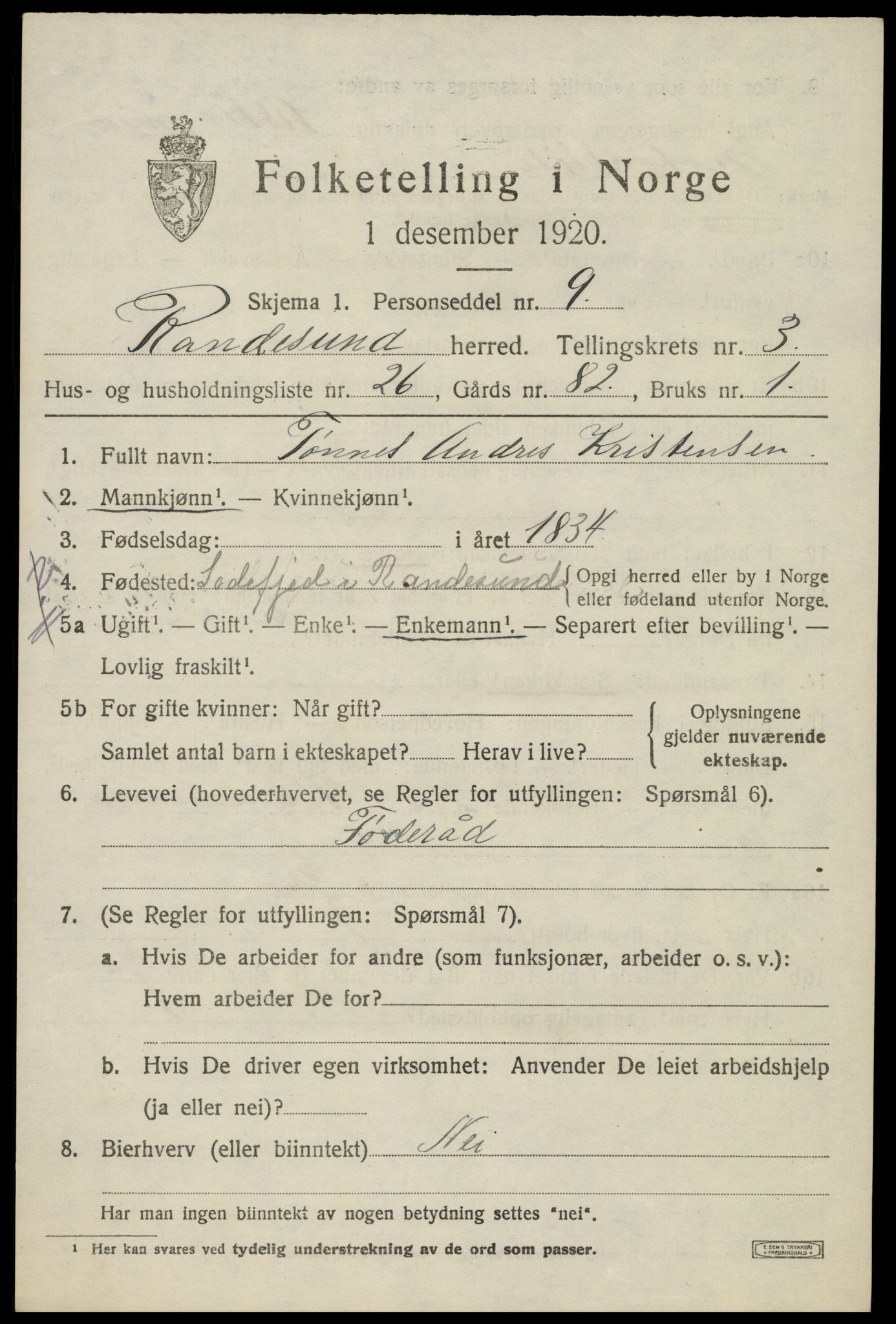SAK, 1920 census for Randesund, 1920, p. 1756