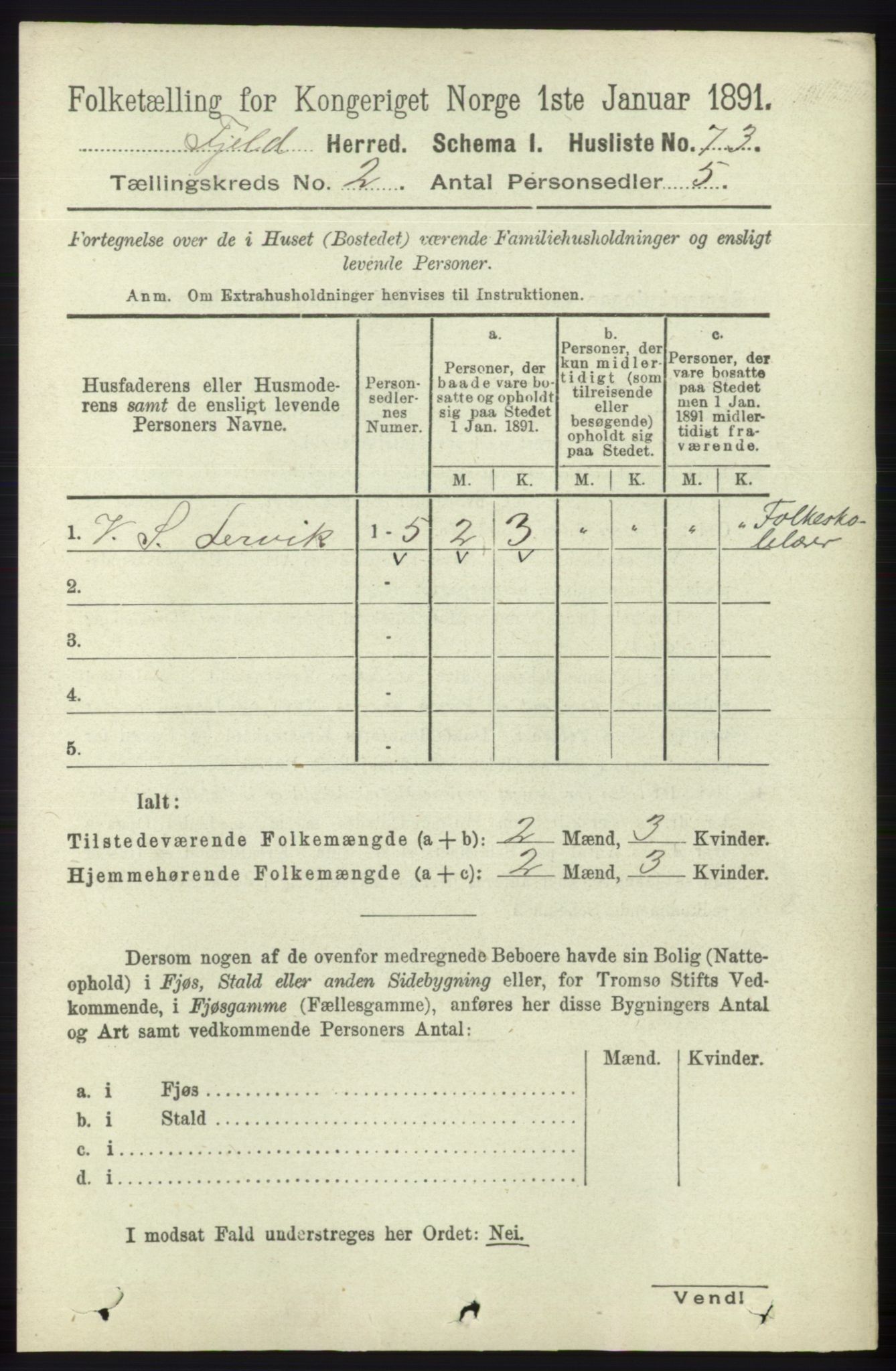 RA, 1891 census for 1246 Fjell, 1891, p. 693