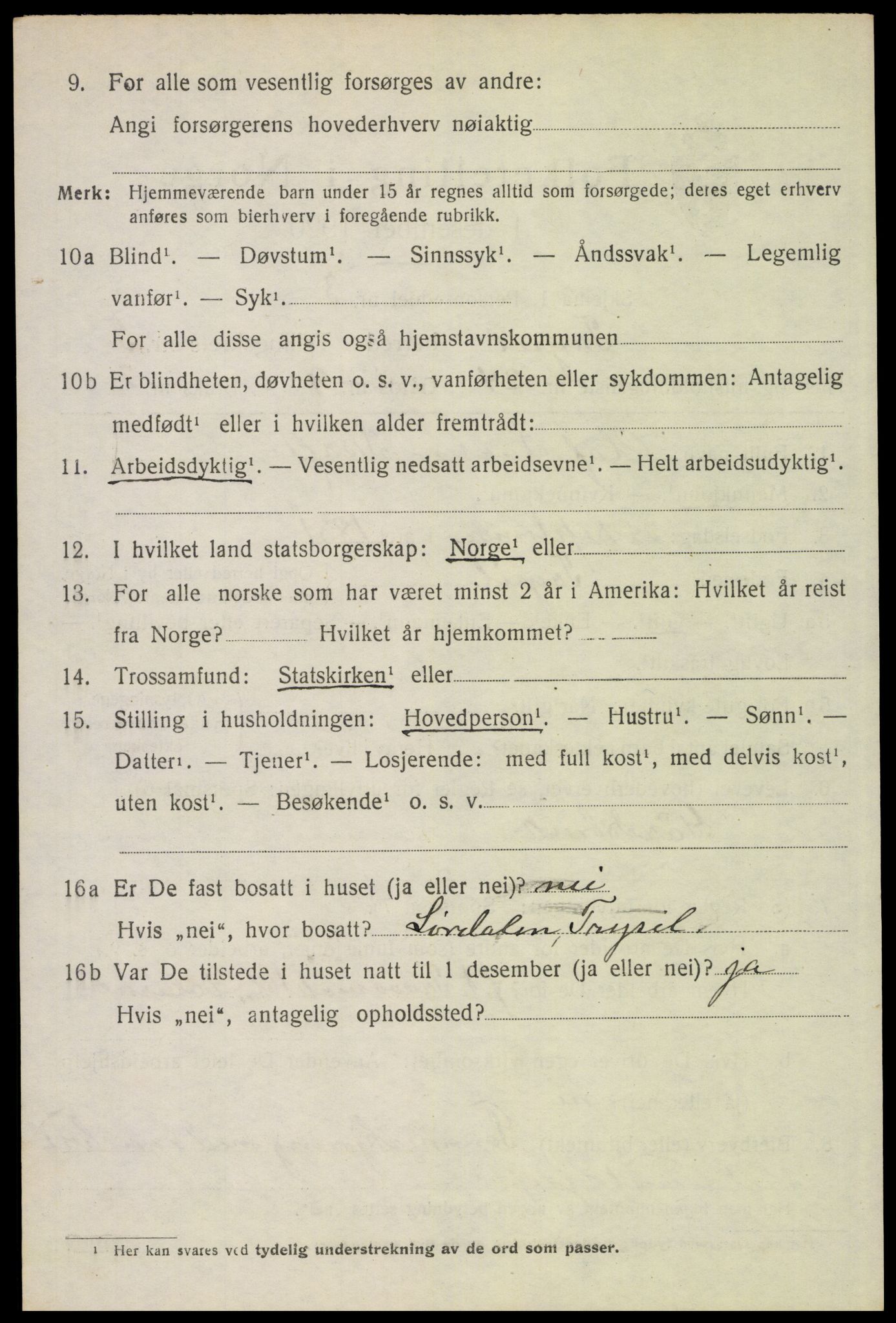 SAH, 1920 census for Trysil, 1920, p. 4522