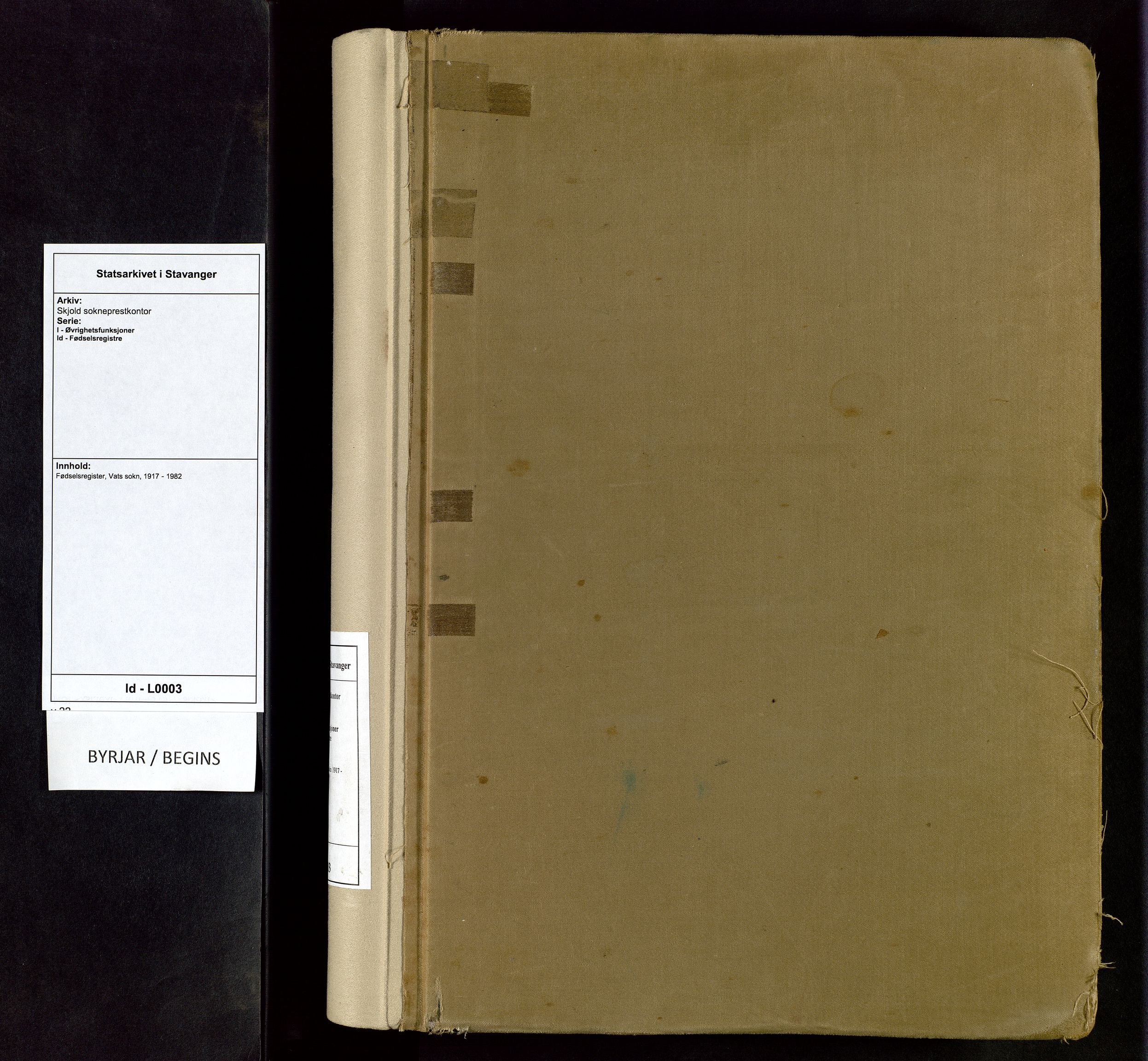 Skjold sokneprestkontor, SAST/A-101847/I/Id/L0003: Birth register no. 3, 1917-1982
