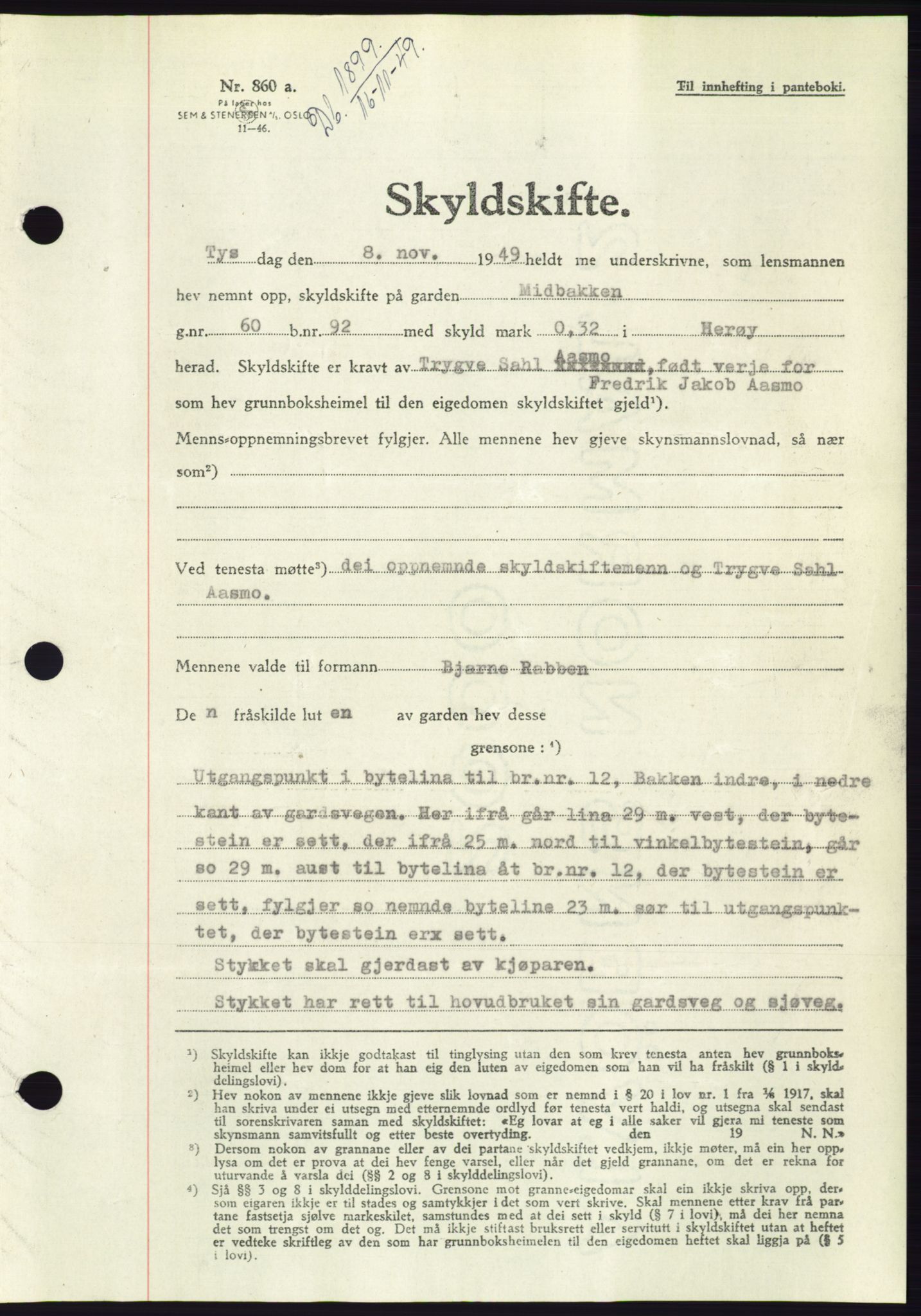 Søre Sunnmøre sorenskriveri, AV/SAT-A-4122/1/2/2C/L0085: Mortgage book no. 11A, 1949-1949, Diary no: : 1899/1949