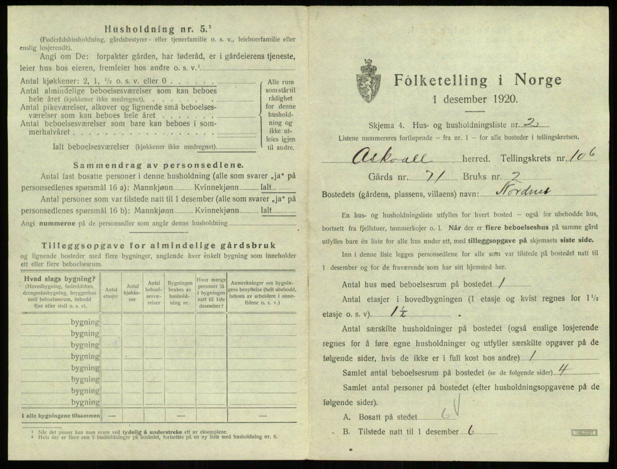 SAB, 1920 census for Askvoll, 1920, p. 547