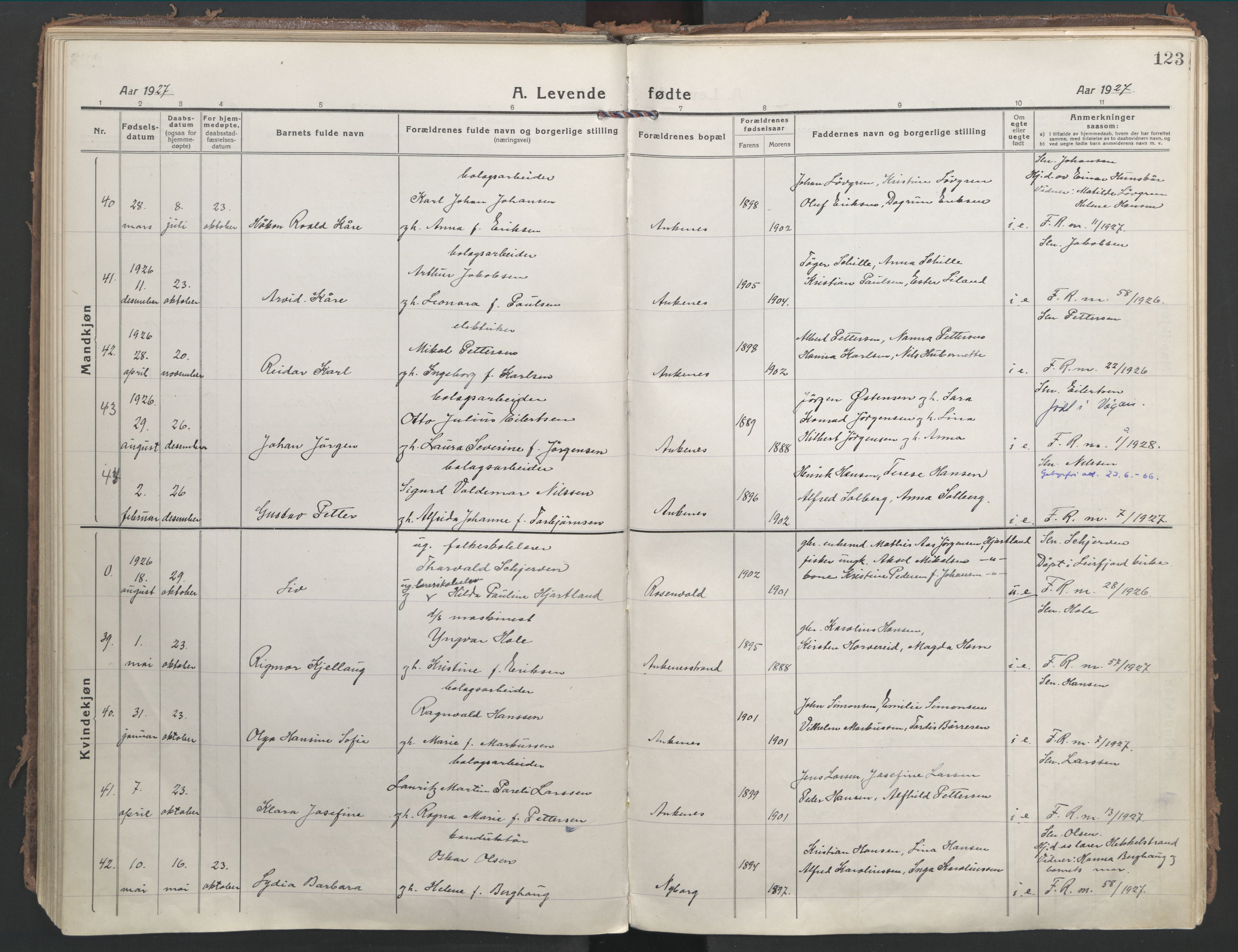 Ministerialprotokoller, klokkerbøker og fødselsregistre - Nordland, SAT/A-1459/866/L0945: Parish register (official) no. 866A08, 1917-1935, p. 123