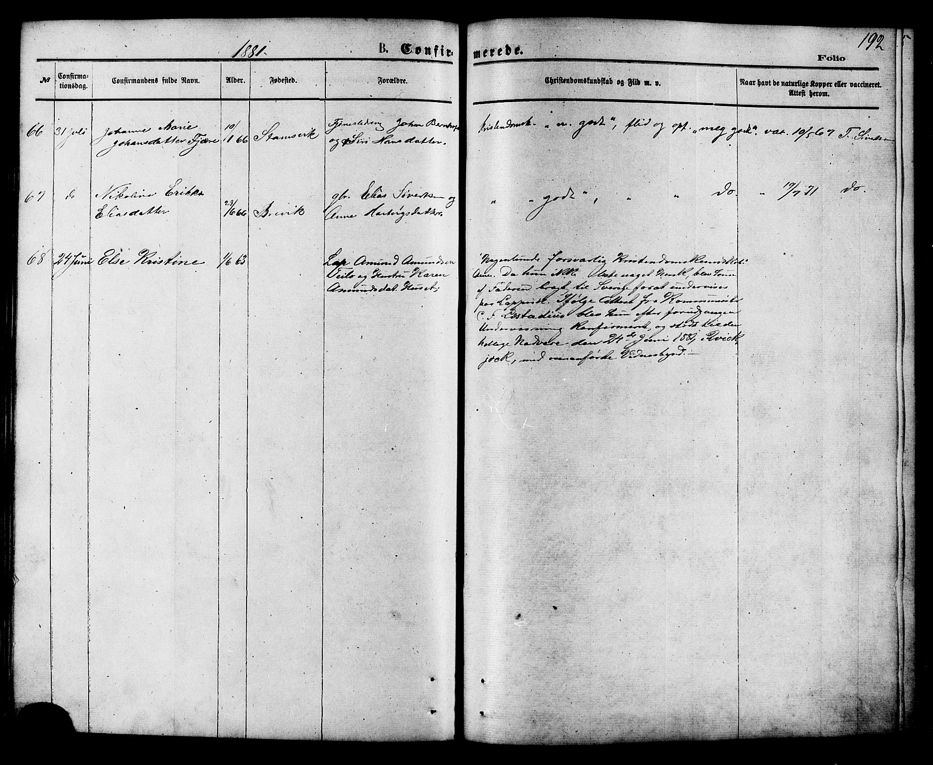 Ministerialprotokoller, klokkerbøker og fødselsregistre - Nordland, SAT/A-1459/853/L0771: Parish register (official) no. 853A10, 1870-1881, p. 192