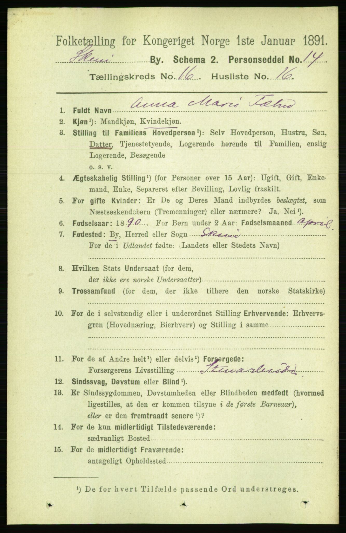 RA, 1891 census for 0806 Skien, 1891, p. 4690