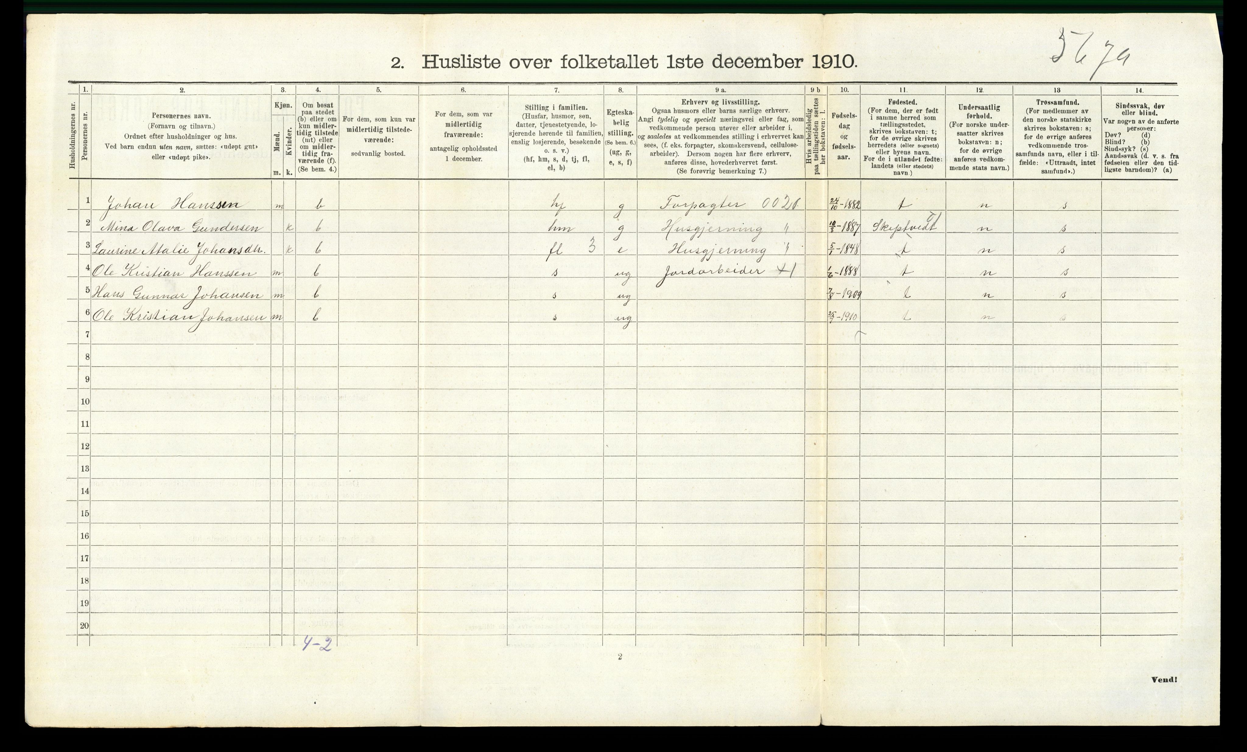 RA, 1910 census for Våler, 1910, p. 645