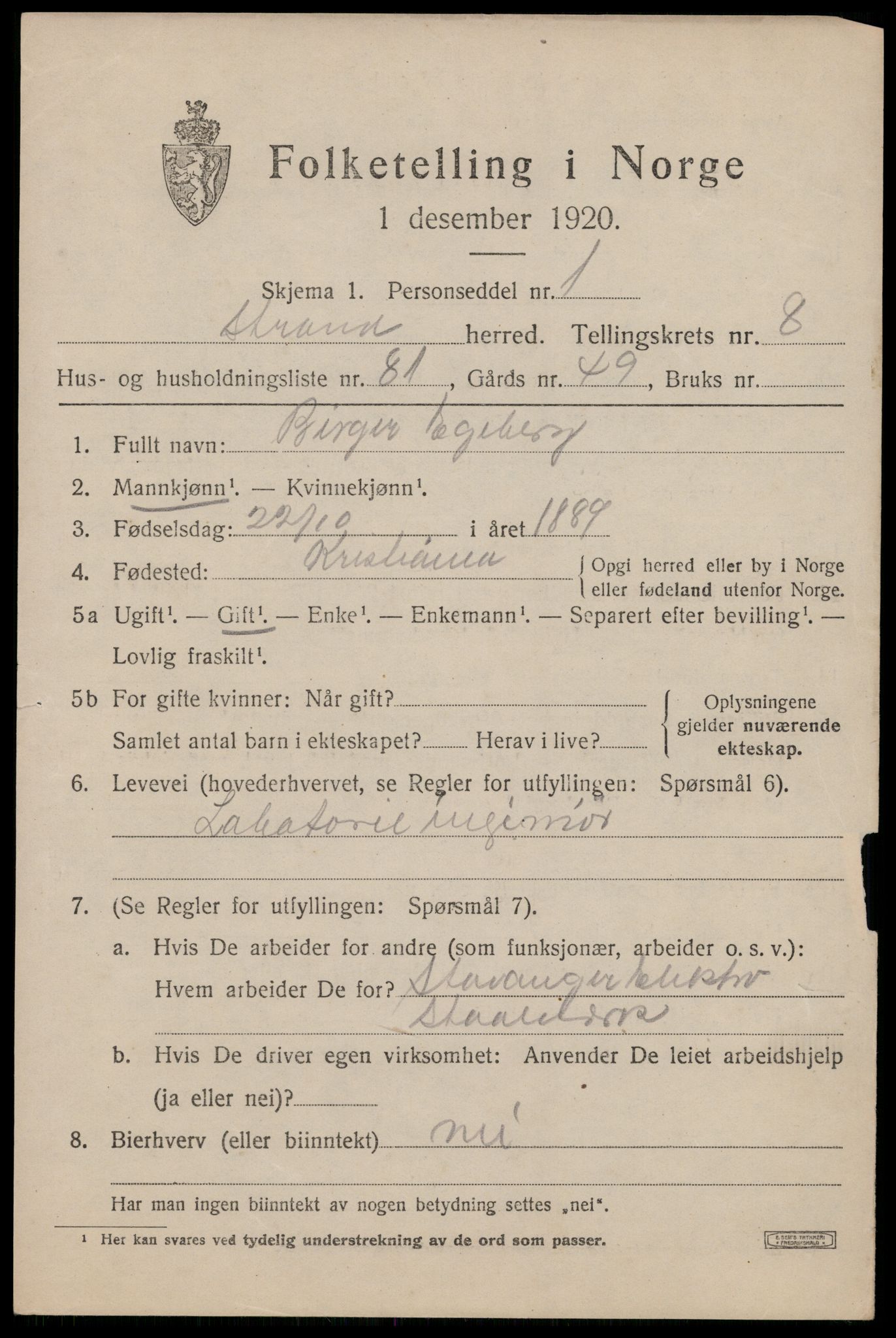 SAST, 1920 census for Strand, 1920, p. 6325