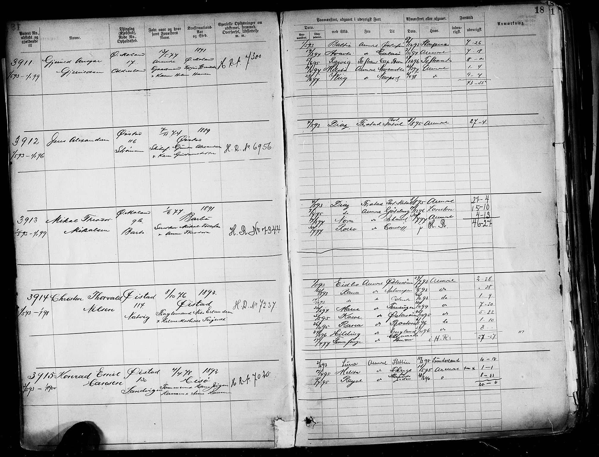 Arendal mønstringskrets, AV/SAK-2031-0012/F/Fa/L0004: Annotasjonsrulle nr 3828-4715 og nr 1-1296, S-4, 1892-1918, p. 21