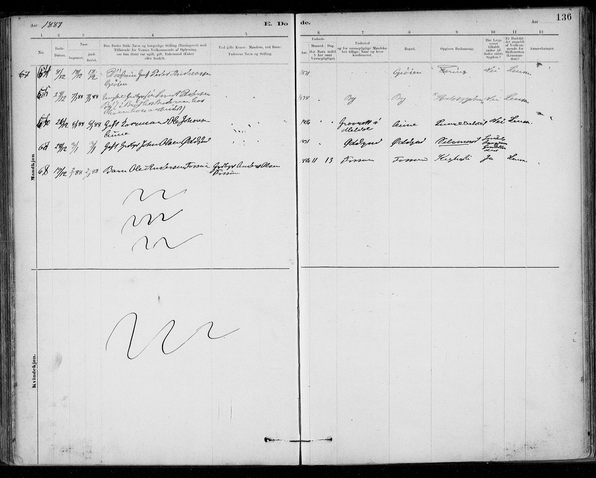 Ministerialprotokoller, klokkerbøker og fødselsregistre - Sør-Trøndelag, SAT/A-1456/668/L0810: Parish register (official) no. 668A10, 1881-1894, p. 136