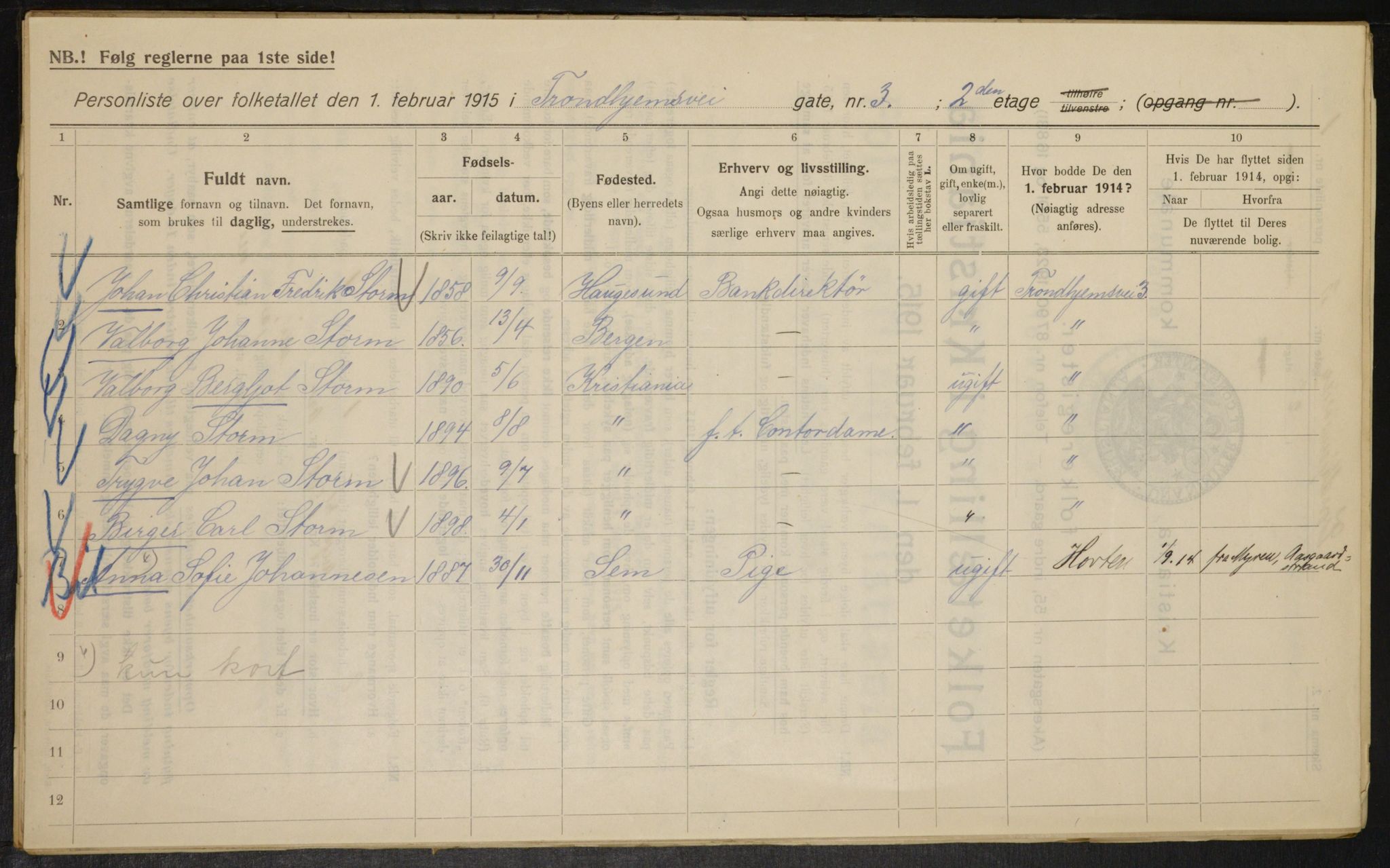 OBA, Municipal Census 1915 for Kristiania, 1915, p. 116207