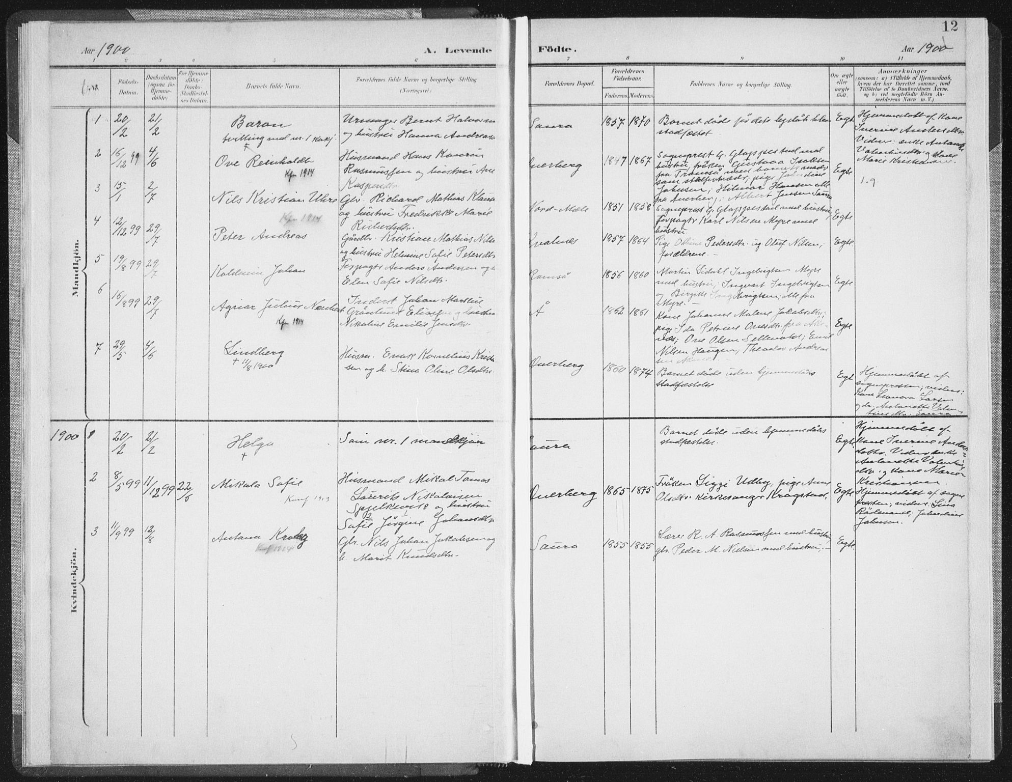 Ministerialprotokoller, klokkerbøker og fødselsregistre - Nordland, SAT/A-1459/897/L1400: Parish register (official) no. 897A07, 1897-1908, p. 12