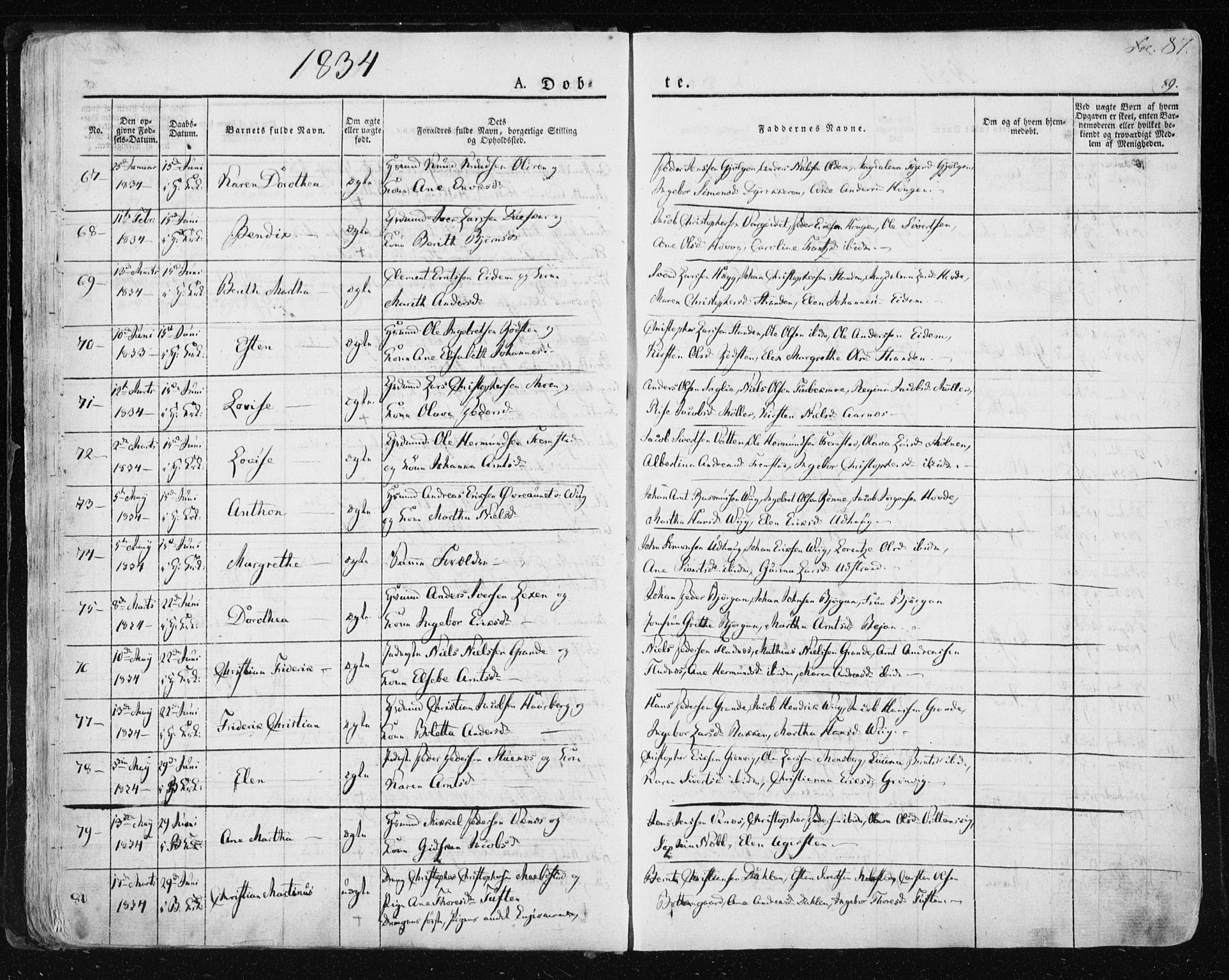 Ministerialprotokoller, klokkerbøker og fødselsregistre - Sør-Trøndelag, SAT/A-1456/659/L0735: Parish register (official) no. 659A05, 1826-1841, p. 87