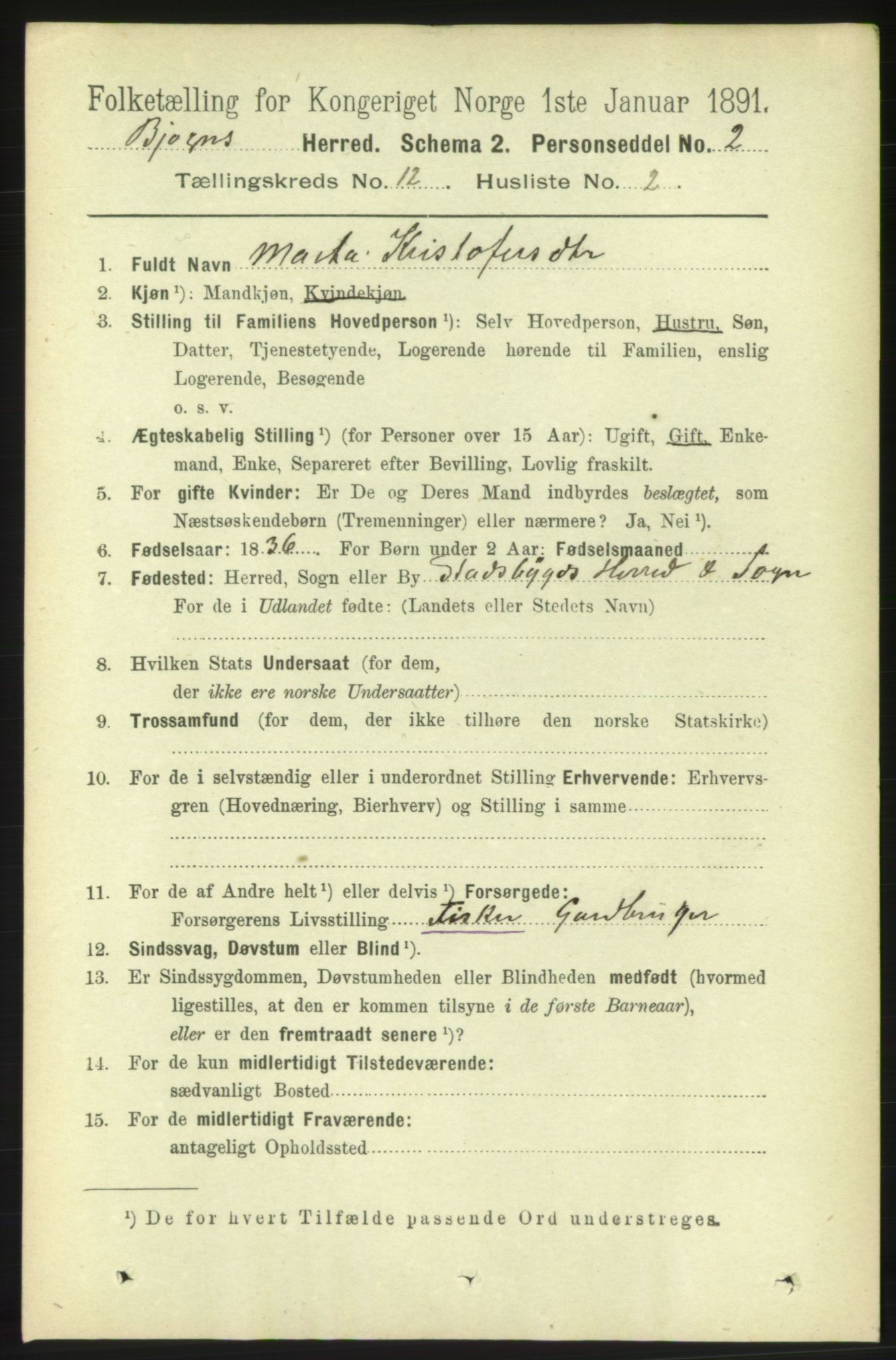 RA, 1891 census for 1627 Bjugn, 1891, p. 3497