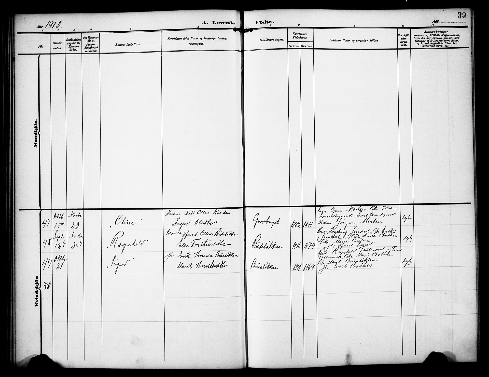 Dovre prestekontor, SAH/PREST-066/H/Ha/Hab/L0003: Parish register (copy) no. 3, 1907-1929, p. 39