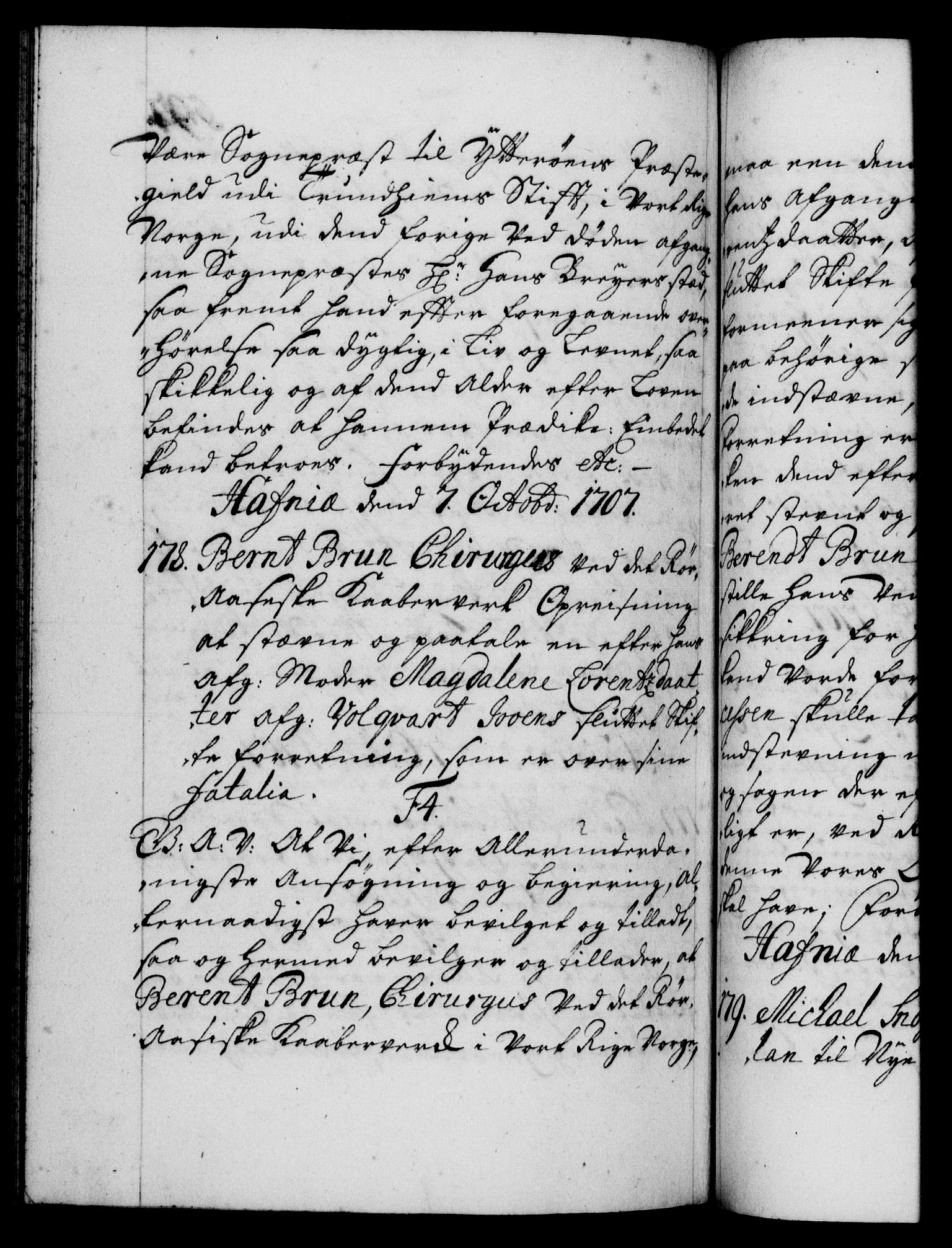 Danske Kanselli 1572-1799, AV/RA-EA-3023/F/Fc/Fca/Fcaa/L0019: Norske registre, 1704-1707, p. 597b