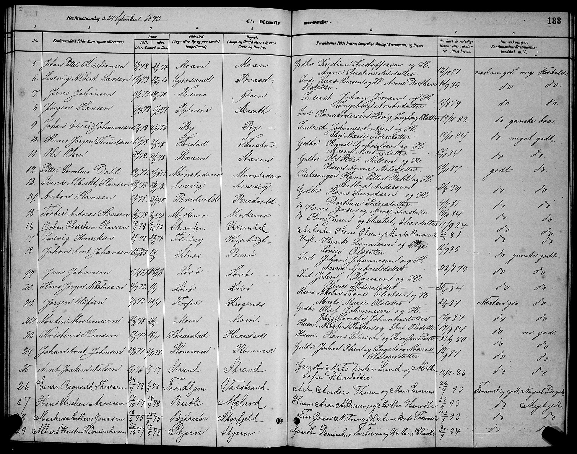 Ministerialprotokoller, klokkerbøker og fødselsregistre - Sør-Trøndelag, SAT/A-1456/655/L0687: Parish register (copy) no. 655C03, 1880-1898, p. 133