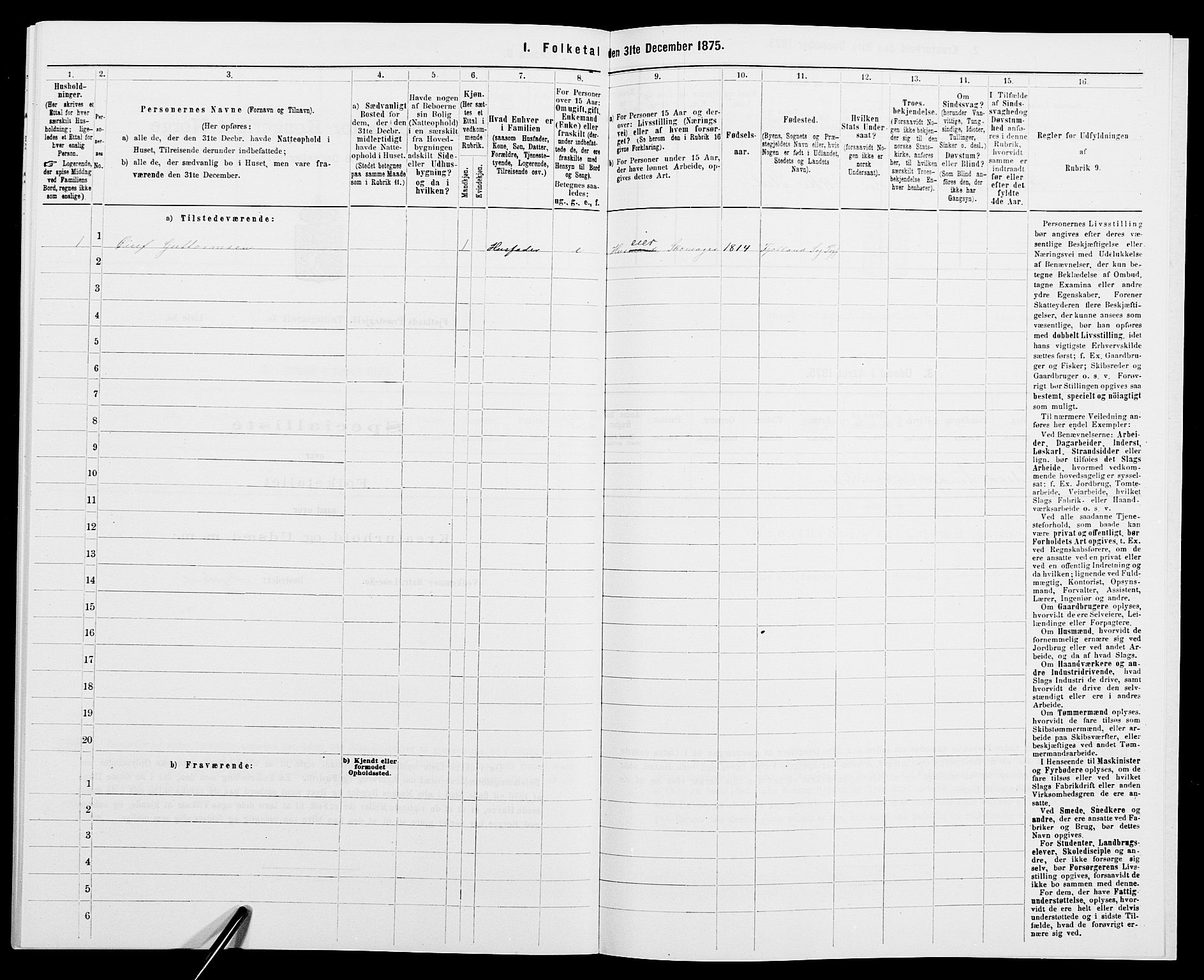 SAK, 1875 census for 1036P Fjotland, 1875, p. 346