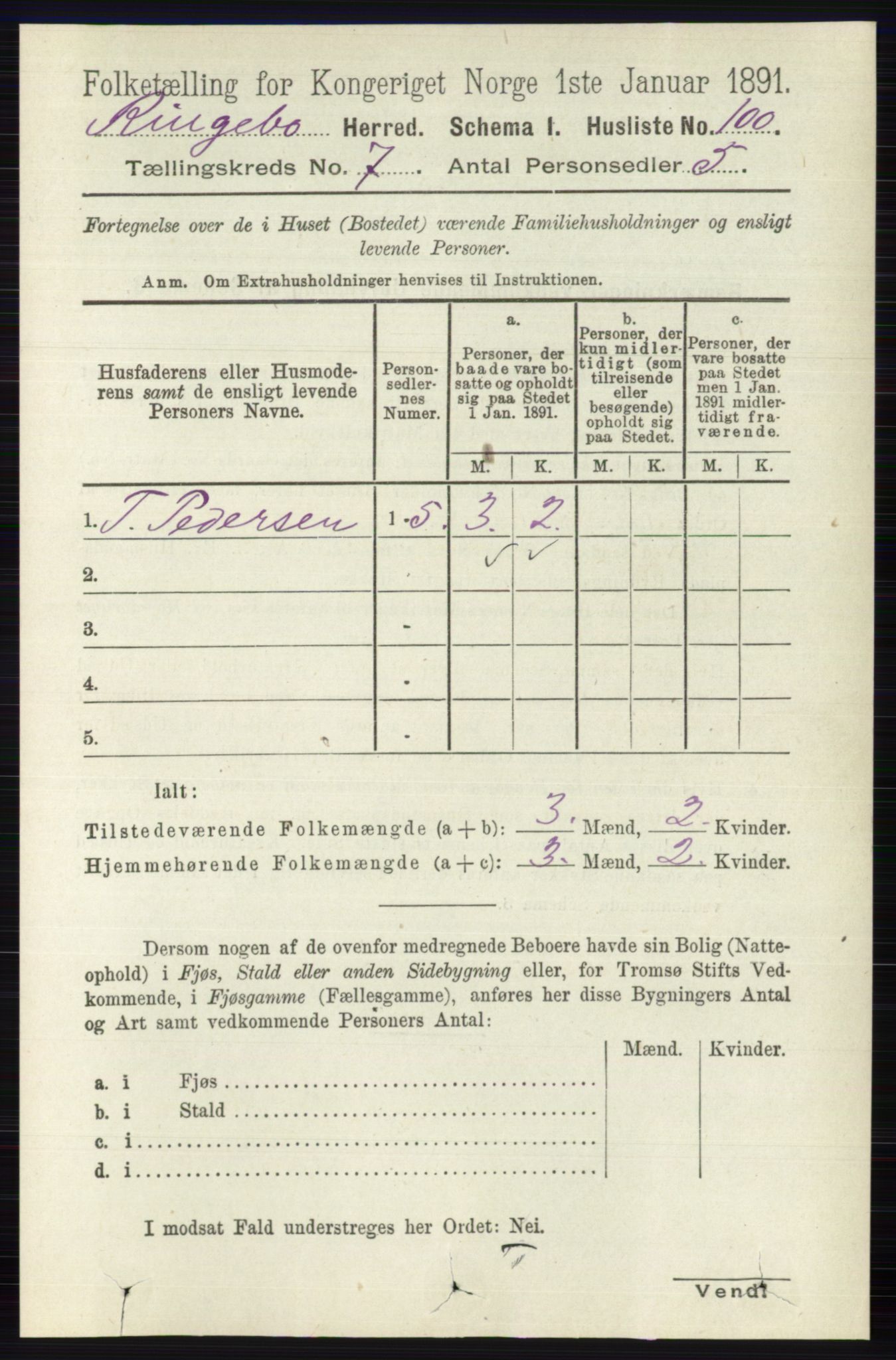 RA, 1891 census for 0520 Ringebu, 1891, p. 3023