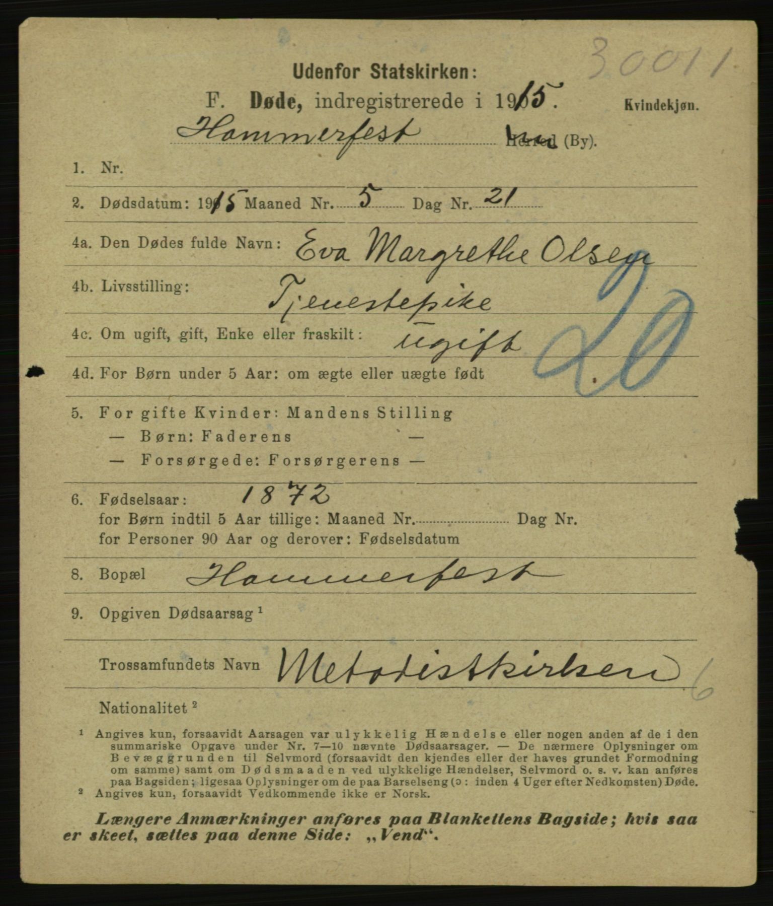 Statistisk sentralbyrå, Sosiodemografiske emner, Befolkning, AV/RA-S-2228/E/L0013: Fødte, gifte, døde dissentere., 1915, p. 3167