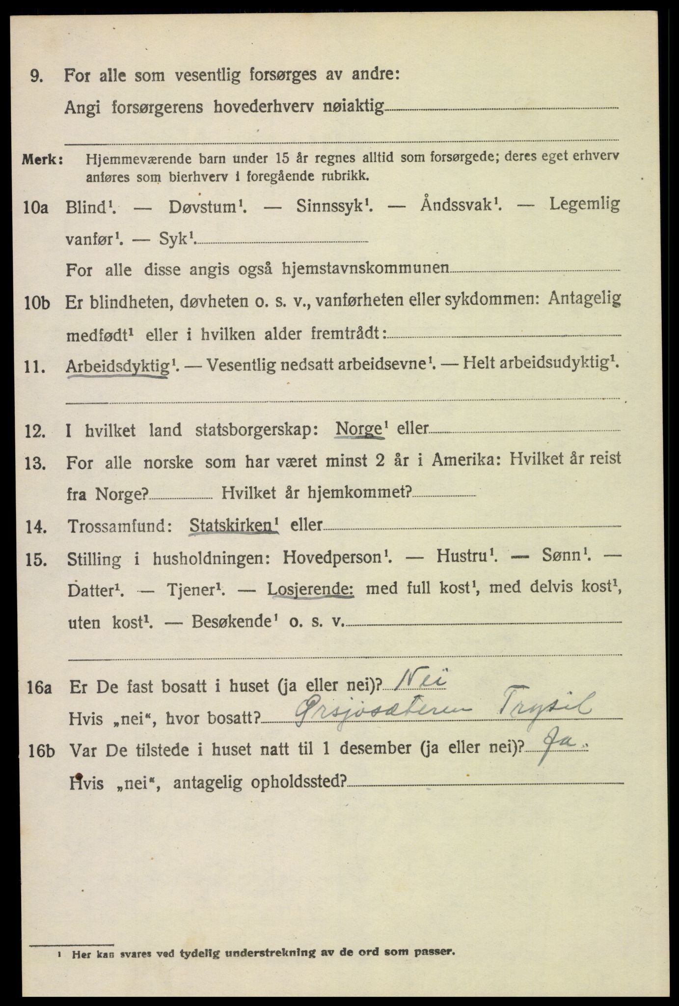 SAH, 1920 census for Trysil, 1920, p. 7050