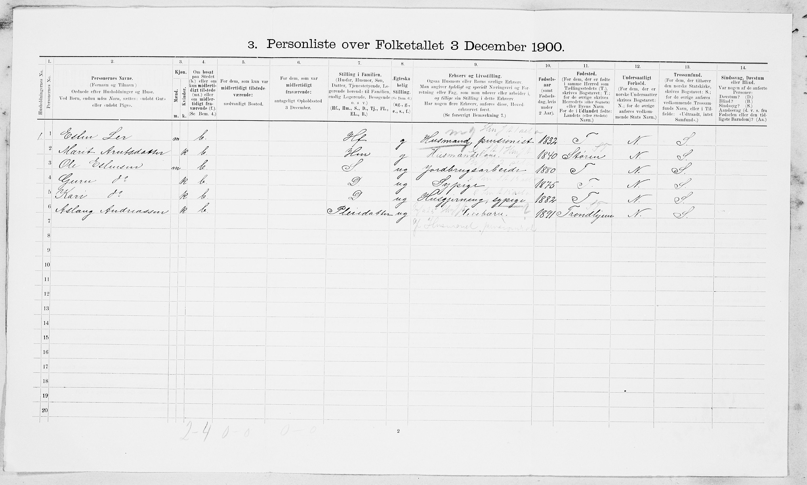 SAT, 1900 census for Flå, 1900, p. 19
