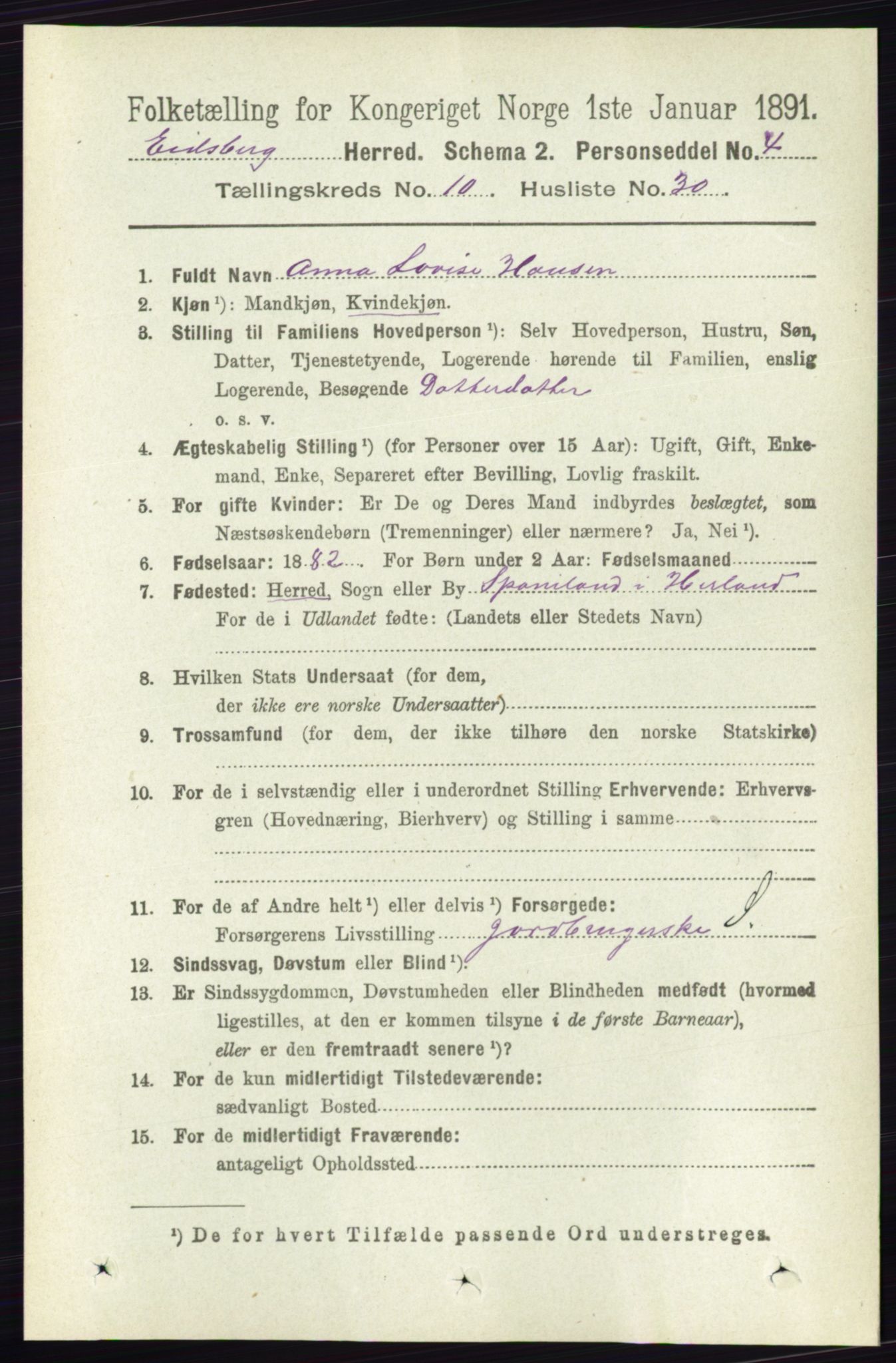 RA, 1891 census for 0125 Eidsberg, 1891, p. 5846