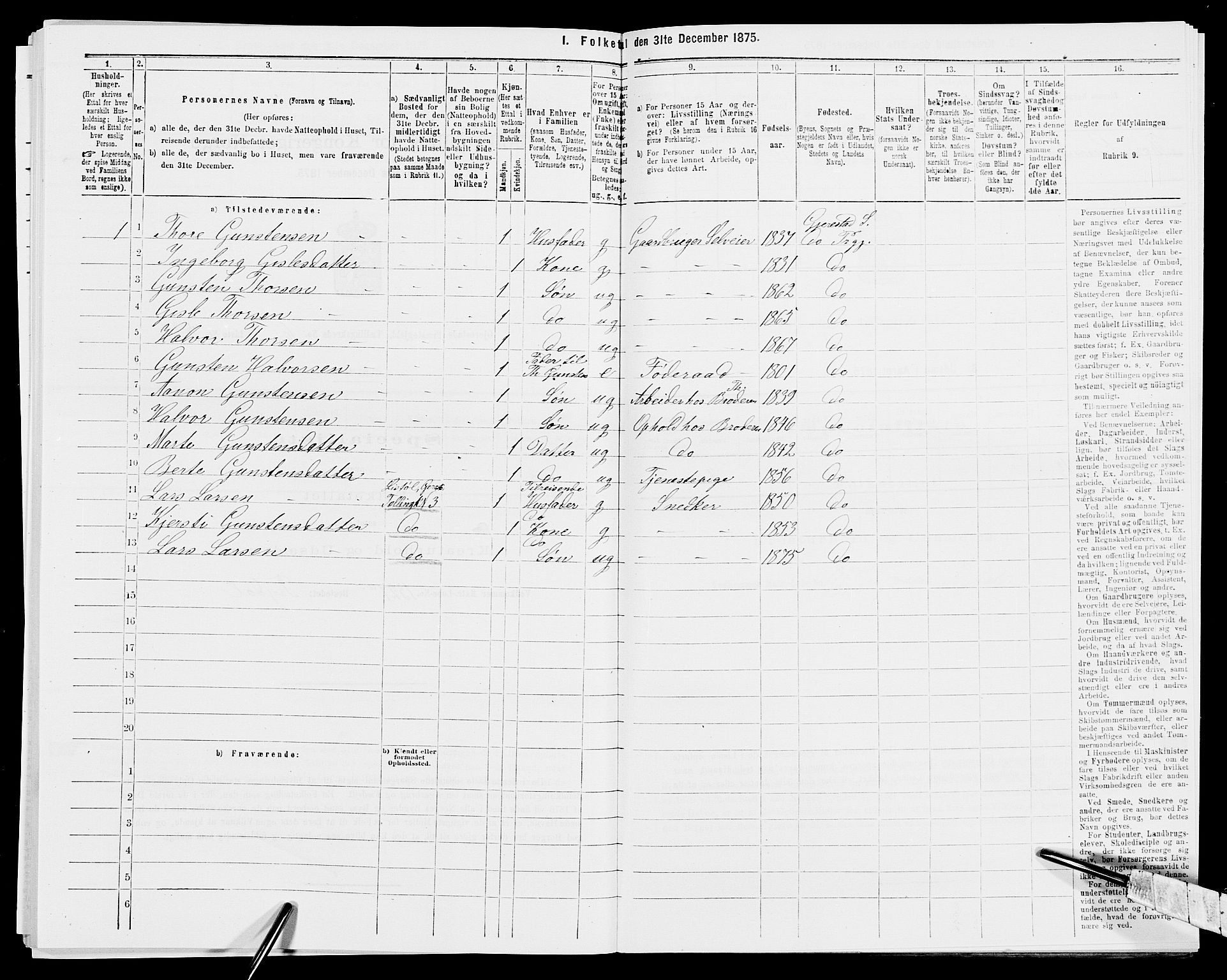 SAK, 1875 census for 0911P Gjerstad, 1875, p. 700