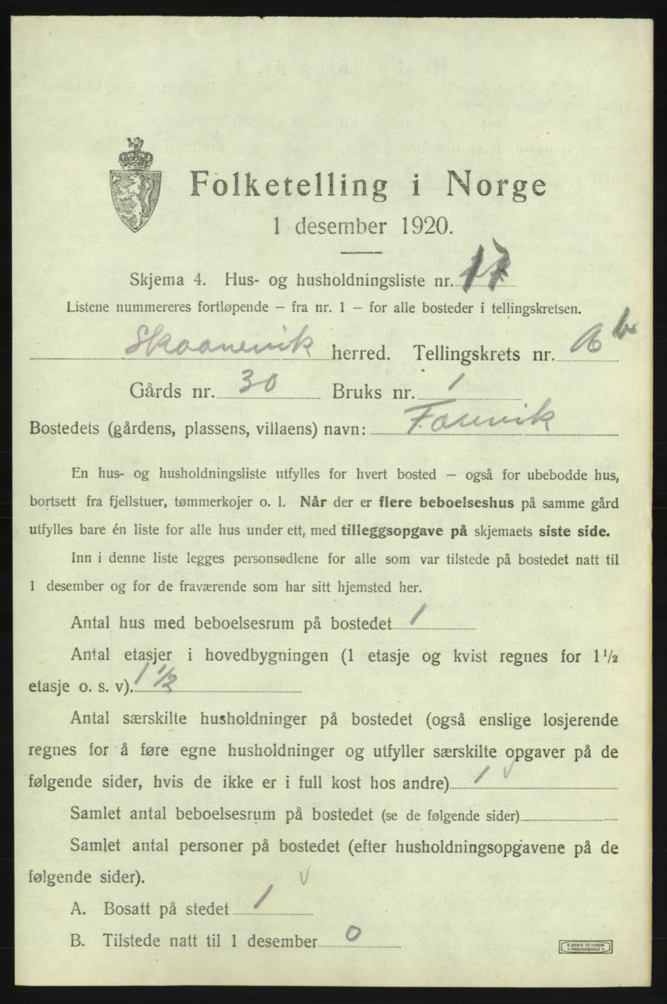 SAB, 1920 census for Skånevik, 1920, p. 1681