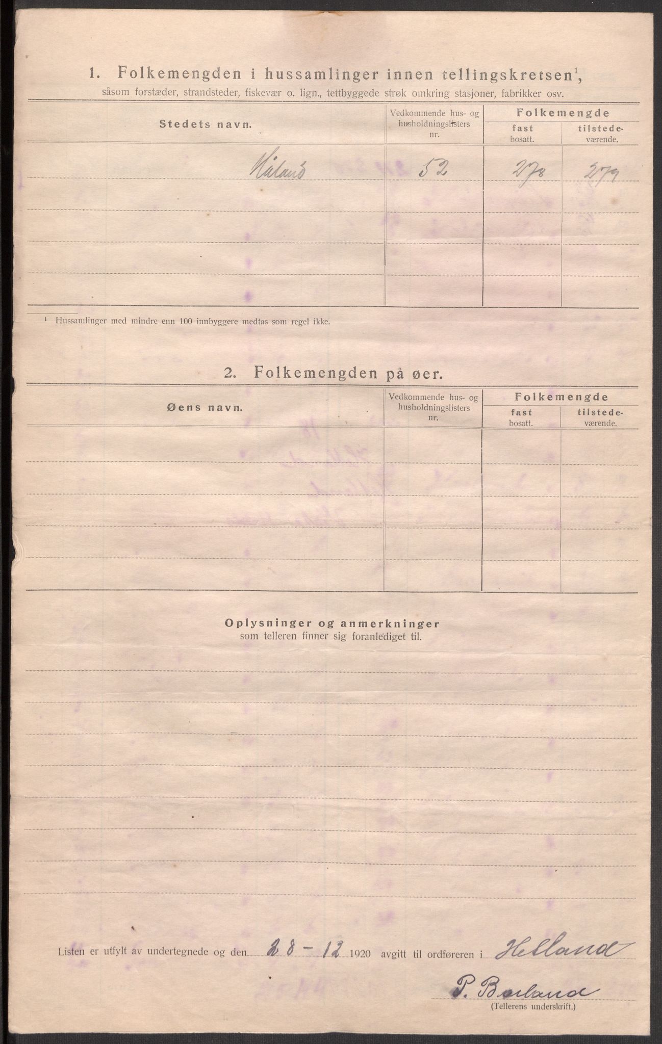 SAST, 1920 census for Hetland, 1920, p. 72