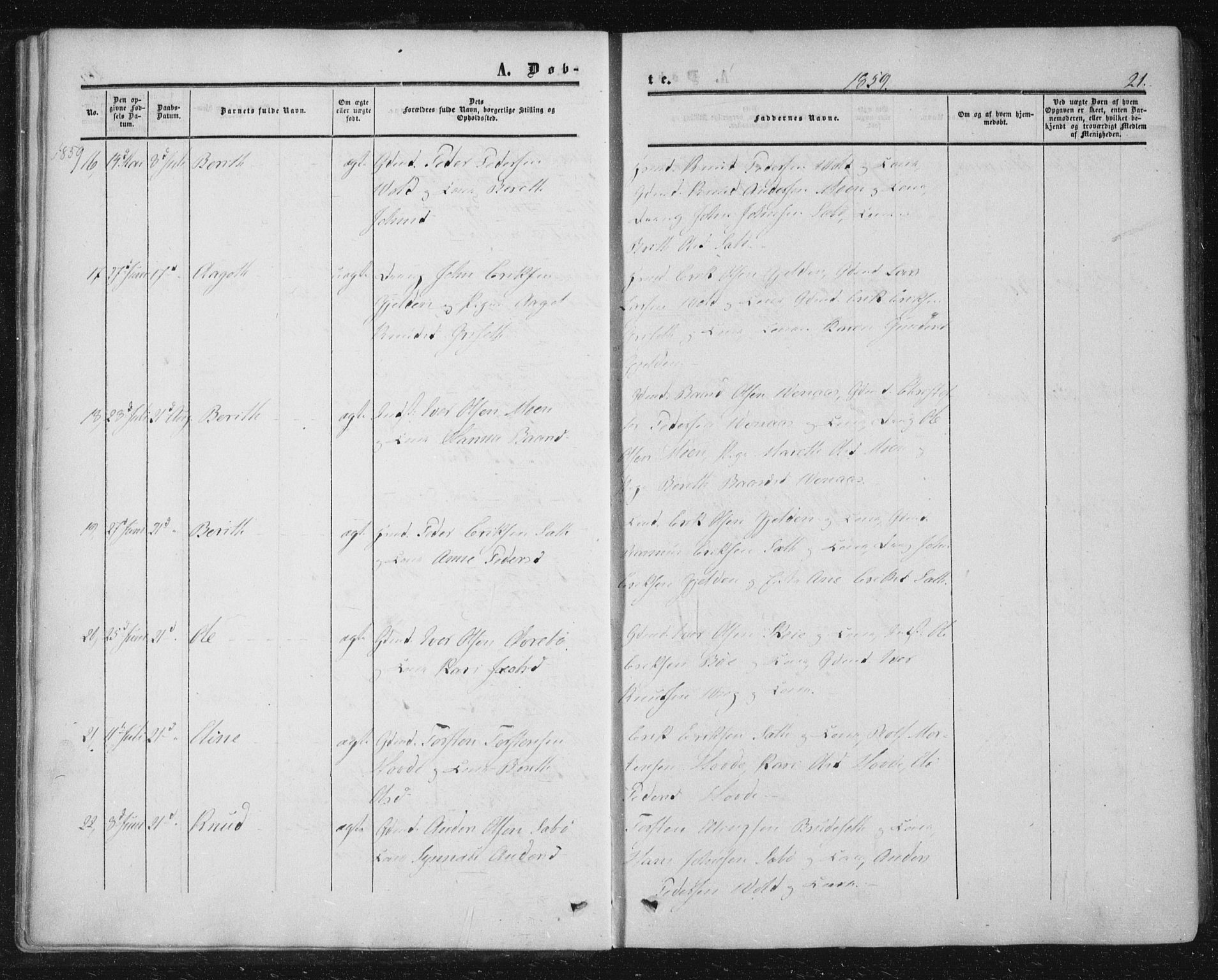 Ministerialprotokoller, klokkerbøker og fødselsregistre - Møre og Romsdal, AV/SAT-A-1454/543/L0562: Parish register (official) no. 543A02, 1854-1884, p. 21