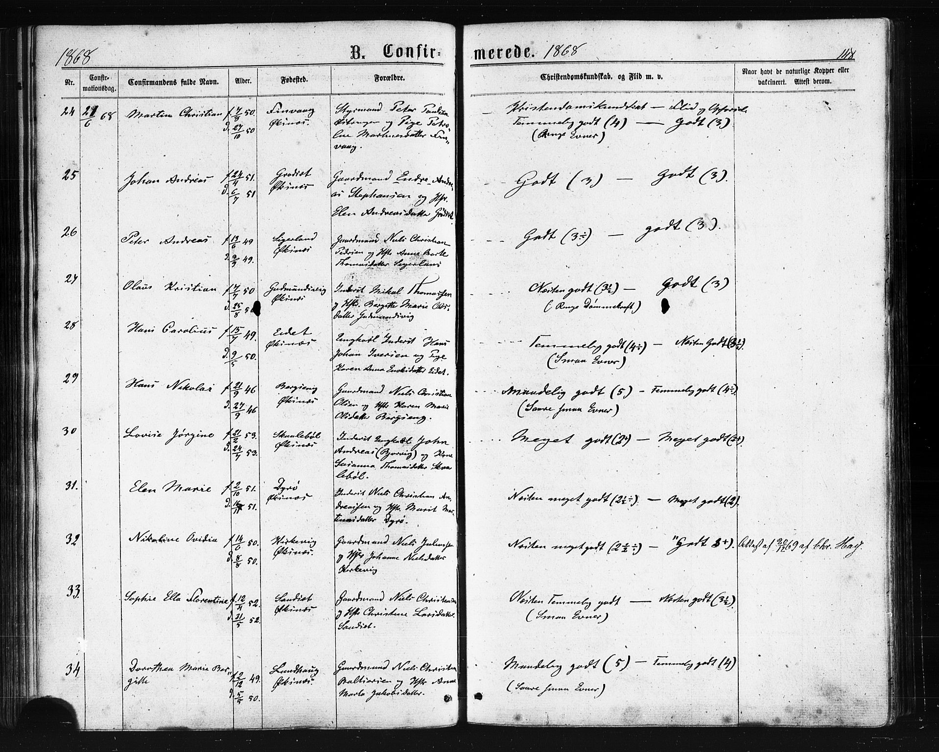 Ministerialprotokoller, klokkerbøker og fødselsregistre - Nordland, AV/SAT-A-1459/893/L1334: Parish register (official) no. 893A07, 1867-1877, p. 148