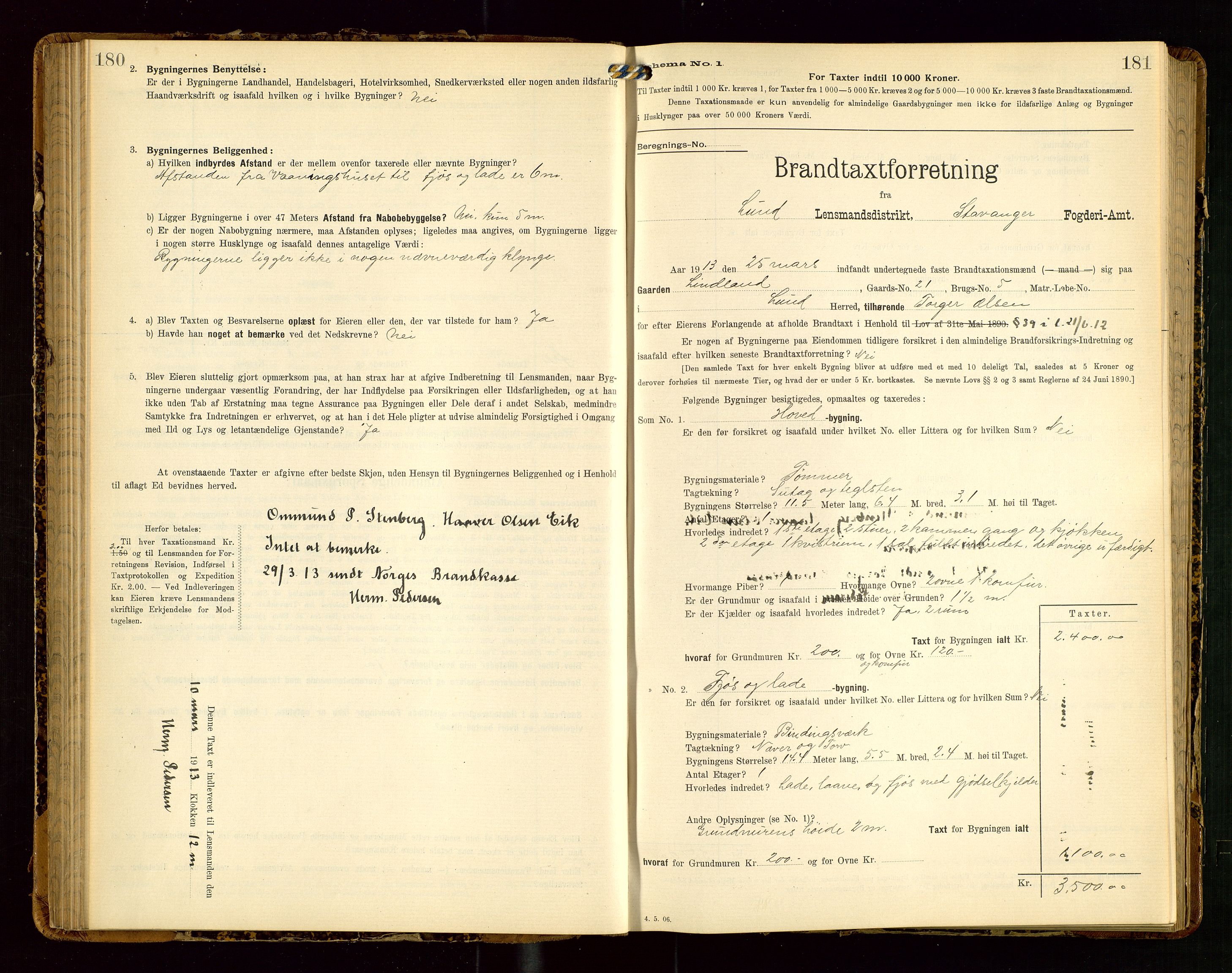 Lund lensmannskontor, AV/SAST-A-100303/Gob/L0002: "Brandtakstprotokol", 1908-1918, p. 180-181