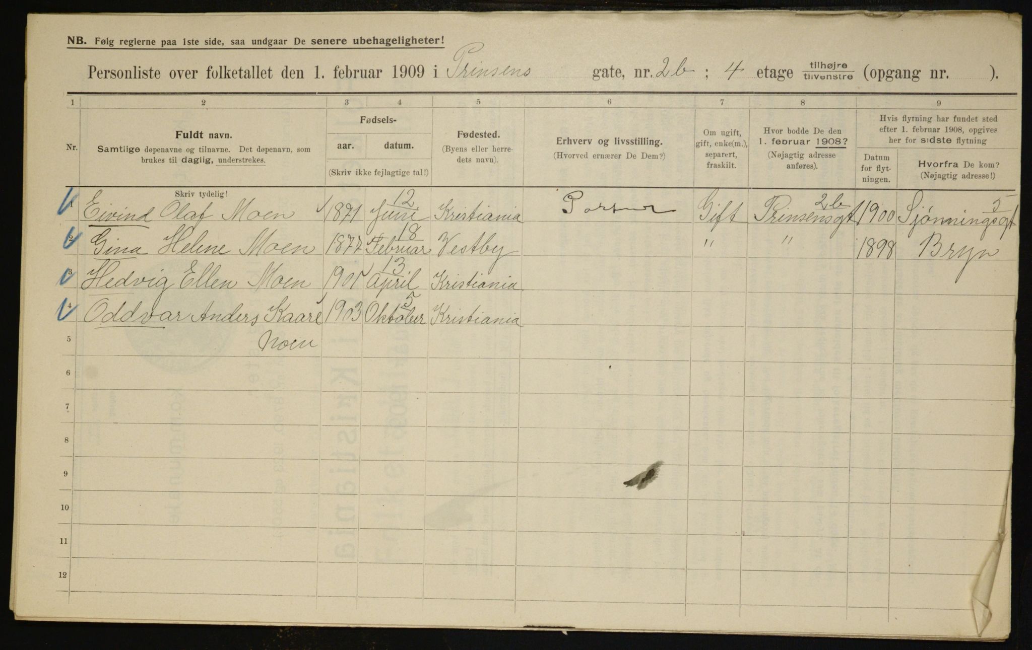 OBA, Municipal Census 1909 for Kristiania, 1909, p. 73504