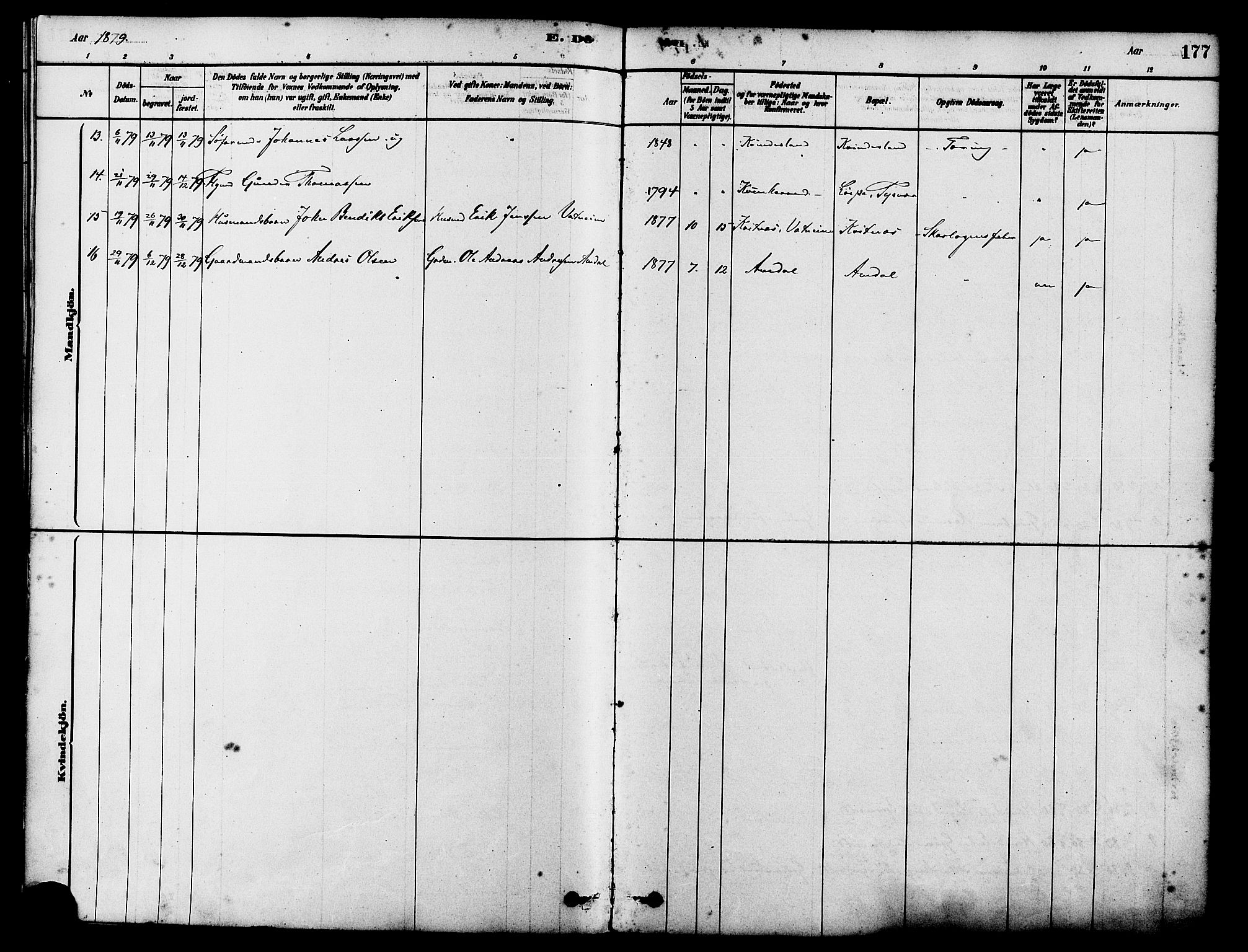 Tysvær sokneprestkontor, SAST/A -101864/H/Ha/Haa/L0006: Parish register (official) no. A 6, 1878-1896, p. 177