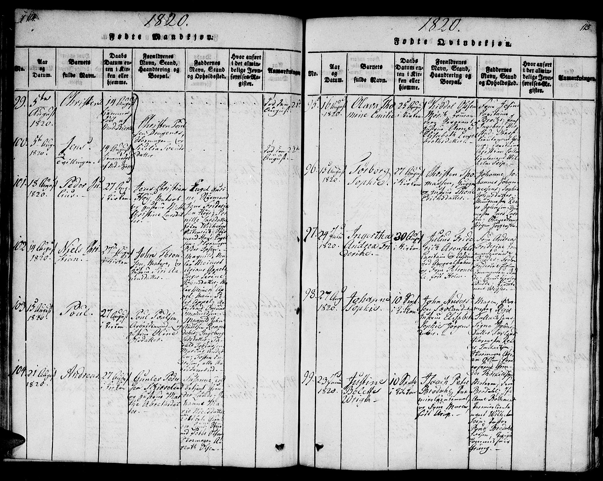 Kristiansand domprosti, SAK/1112-0006/F/Fb/L0001: Parish register (copy) no. B 1, 1818-1821, p. 114-115