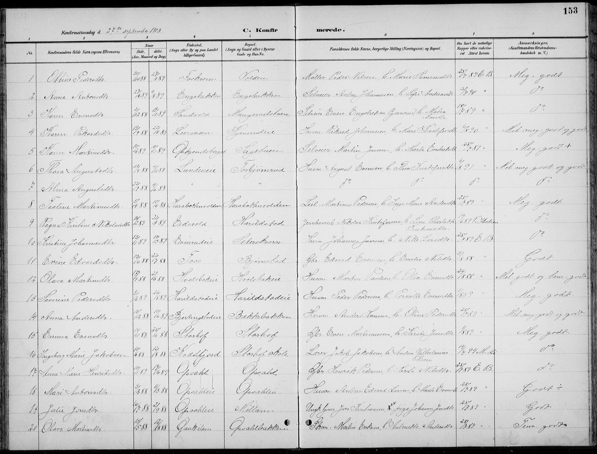 Romedal prestekontor, AV/SAH-PREST-004/L/L0013: Parish register (copy) no. 13, 1896-1937, p. 153