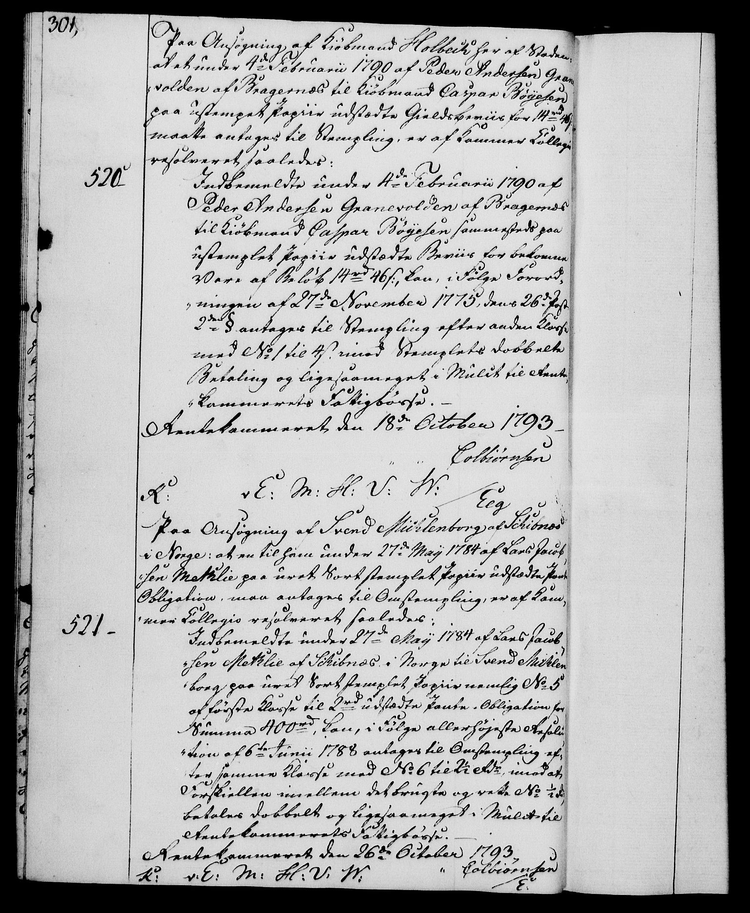 Rentekammeret, Kammerkanselliet, RA/EA-3111/G/Gg/Gga/L0015: Norsk ekspedisjonsprotokoll med register (merket RK 53.15), 1790-1791, p. 301