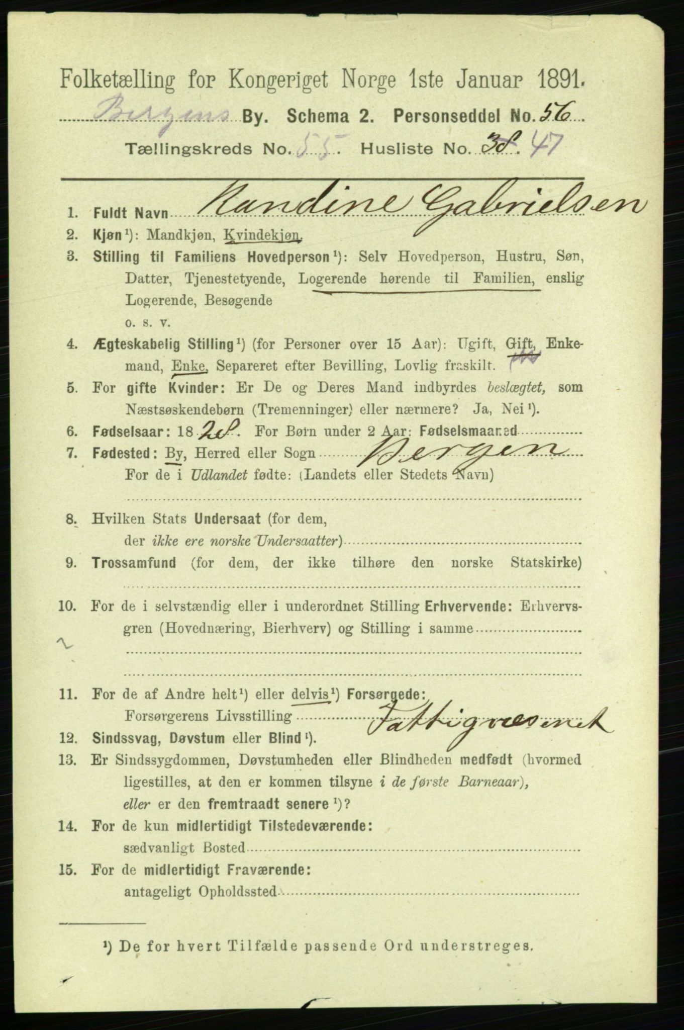 RA, 1891 Census for 1301 Bergen, 1891, p. 64428