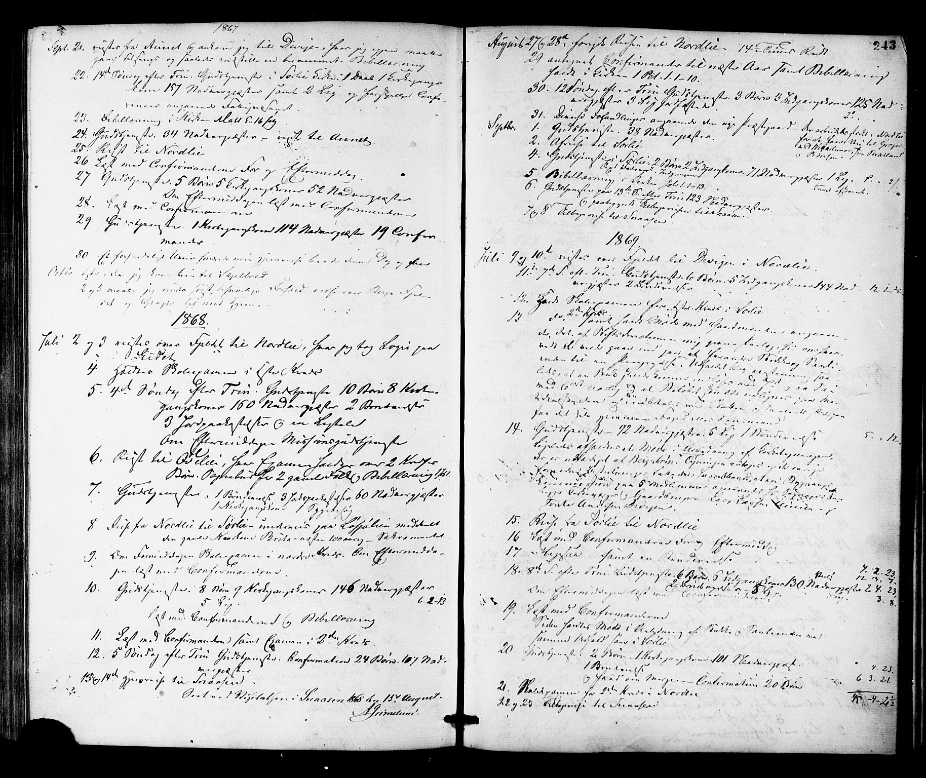 Ministerialprotokoller, klokkerbøker og fødselsregistre - Nord-Trøndelag, AV/SAT-A-1458/755/L0493: Parish register (official) no. 755A02, 1865-1881, p. 243