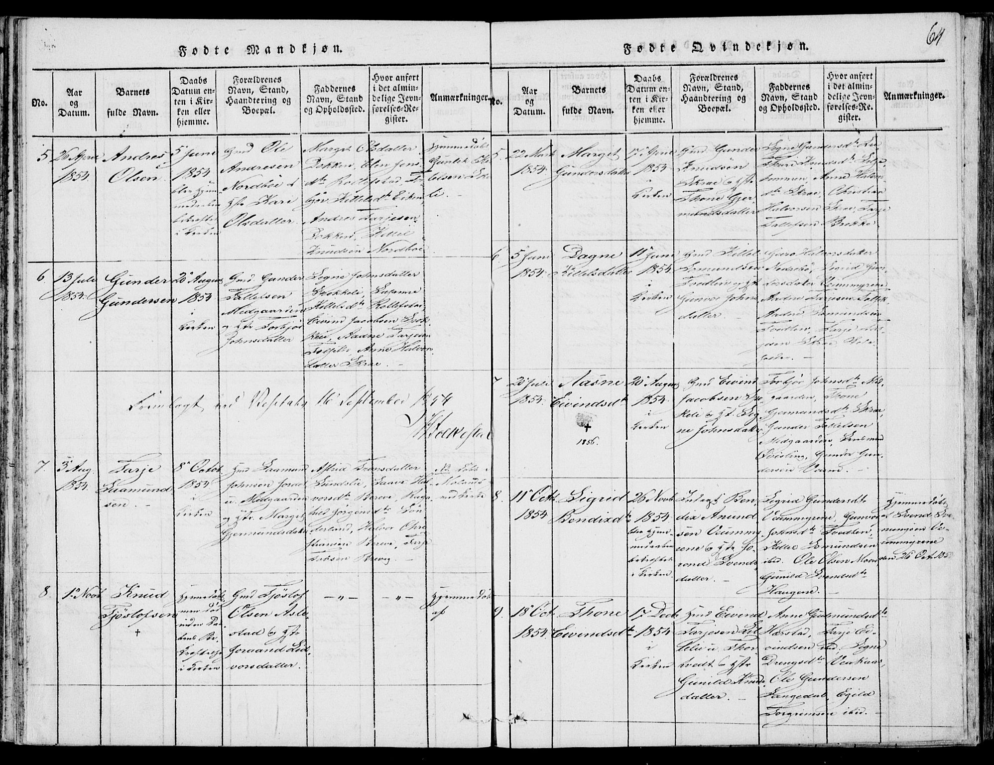 Fyresdal kirkebøker, SAKO/A-263/F/Fb/L0001: Parish register (official) no. II 1, 1815-1854, p. 64