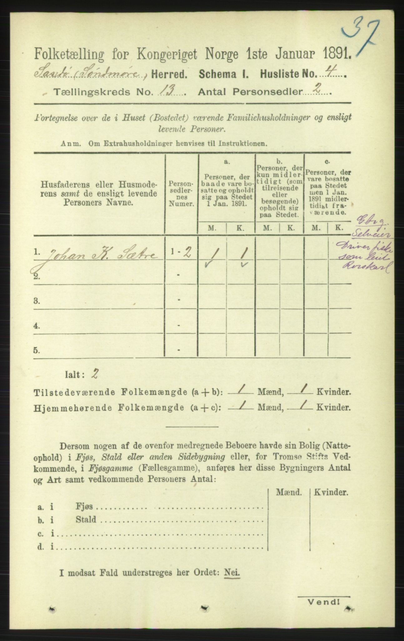 RA, 1891 census for 1514 Sande, 1891, p. 2406