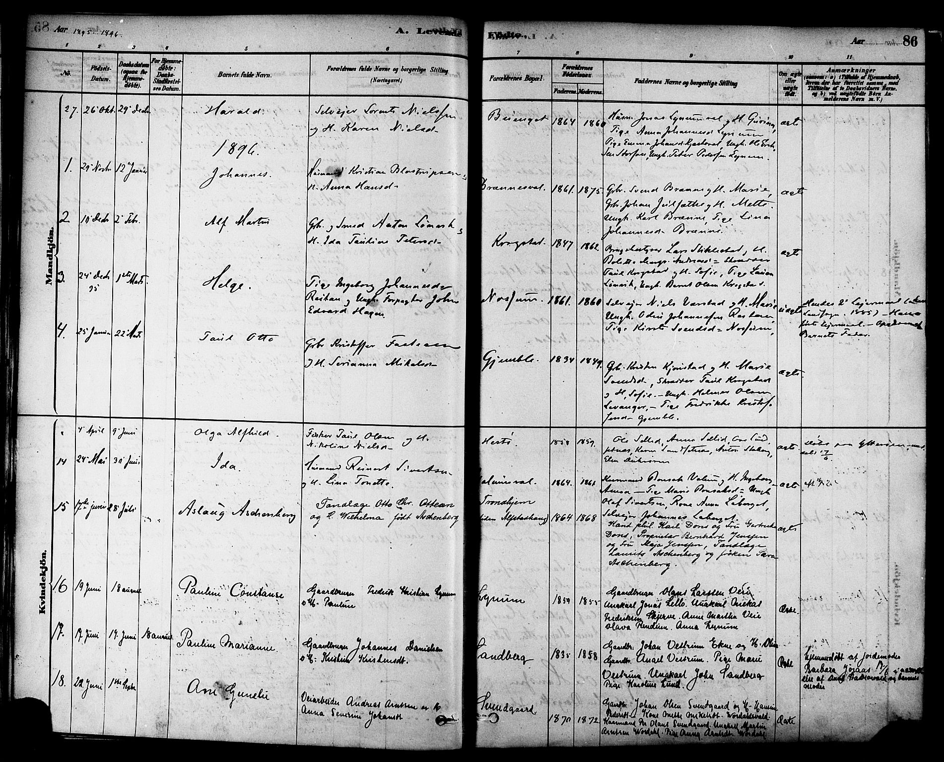 Ministerialprotokoller, klokkerbøker og fødselsregistre - Nord-Trøndelag, SAT/A-1458/717/L0159: Parish register (official) no. 717A09, 1878-1898, p. 86