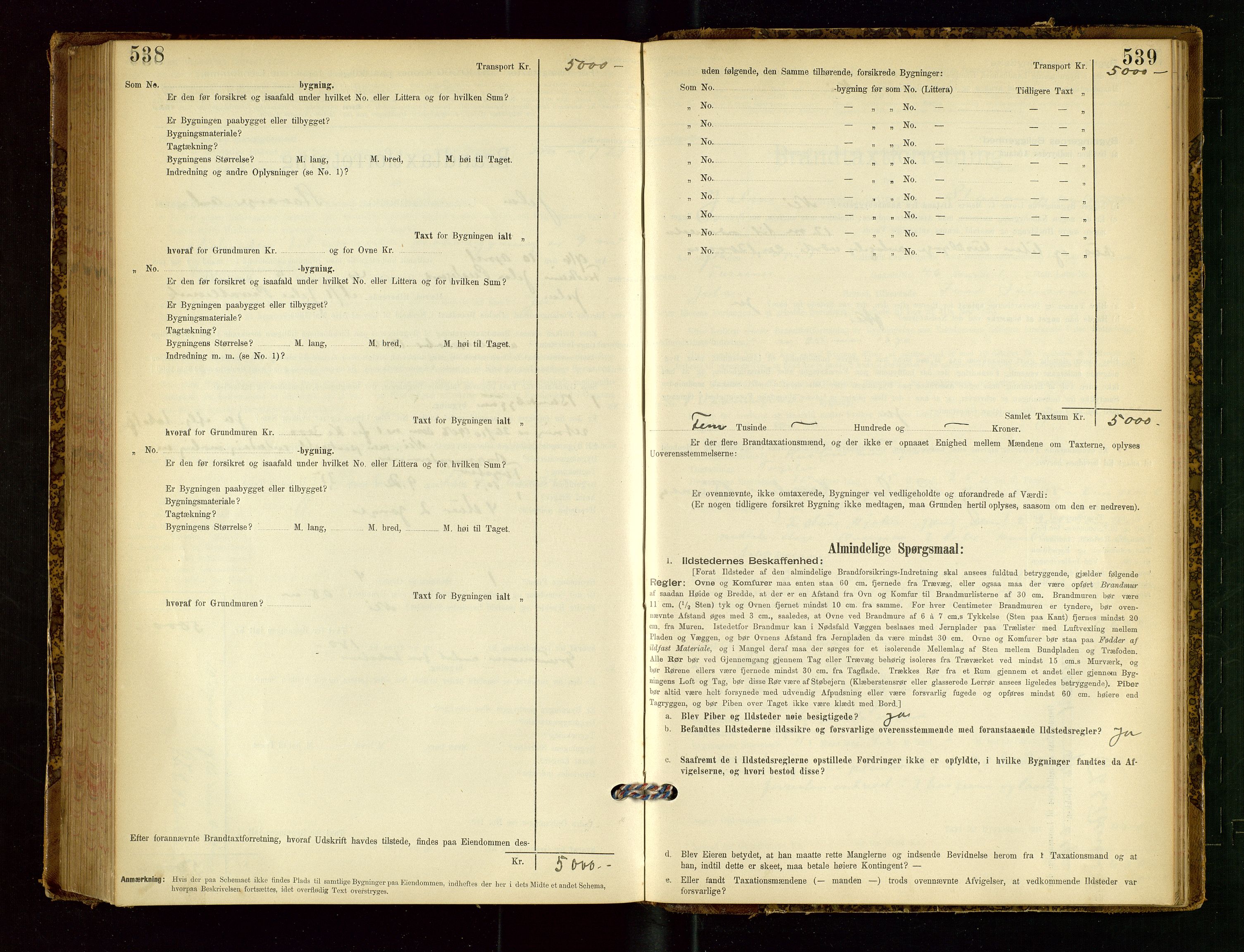 Jelsa lensmannskontor, SAST/A-100360/Gob/L0001: "Brandtaxationsprotocol", 1895-1918, p. 538-539