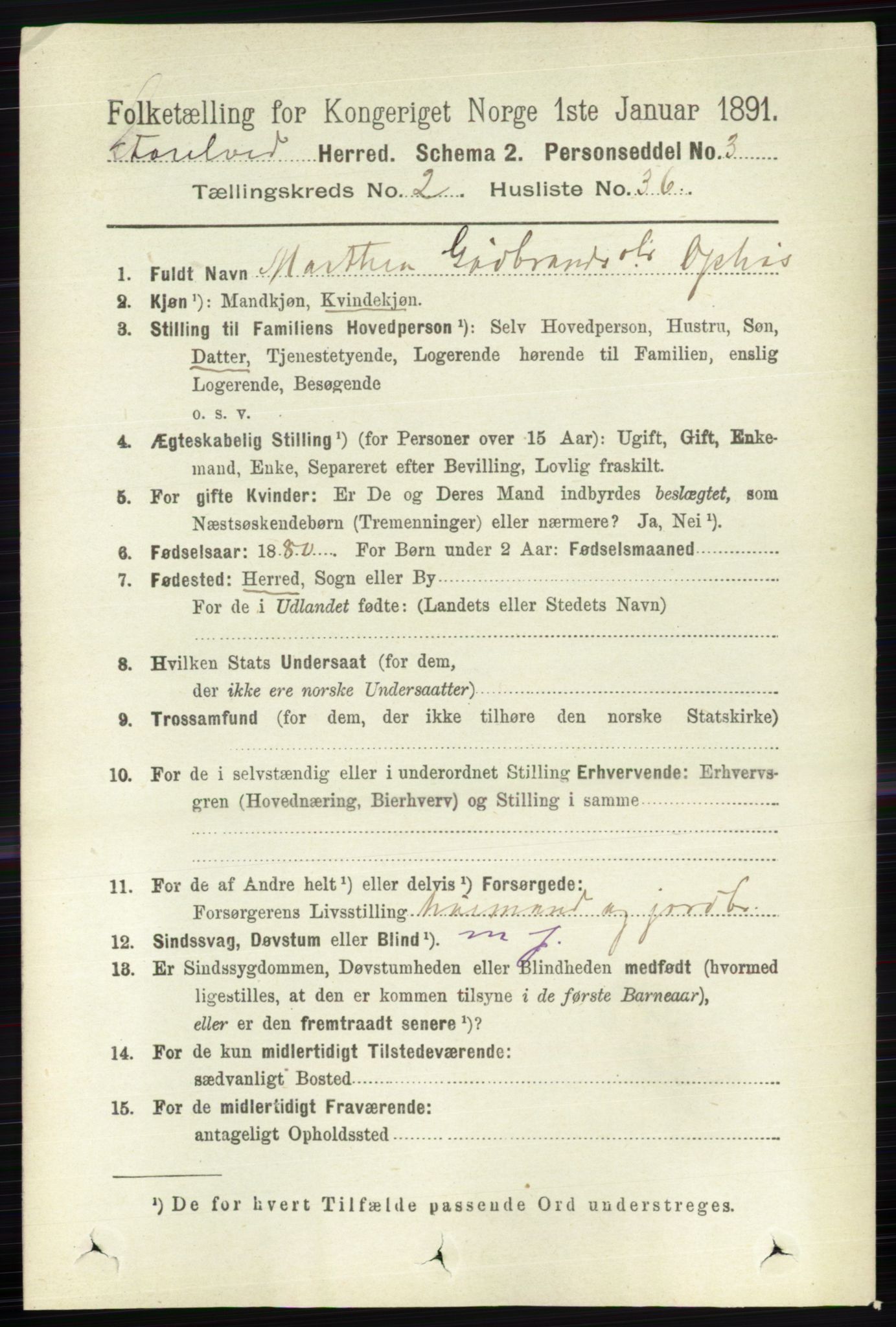 RA, 1891 census for 0430 Stor-Elvdal, 1891, p. 628
