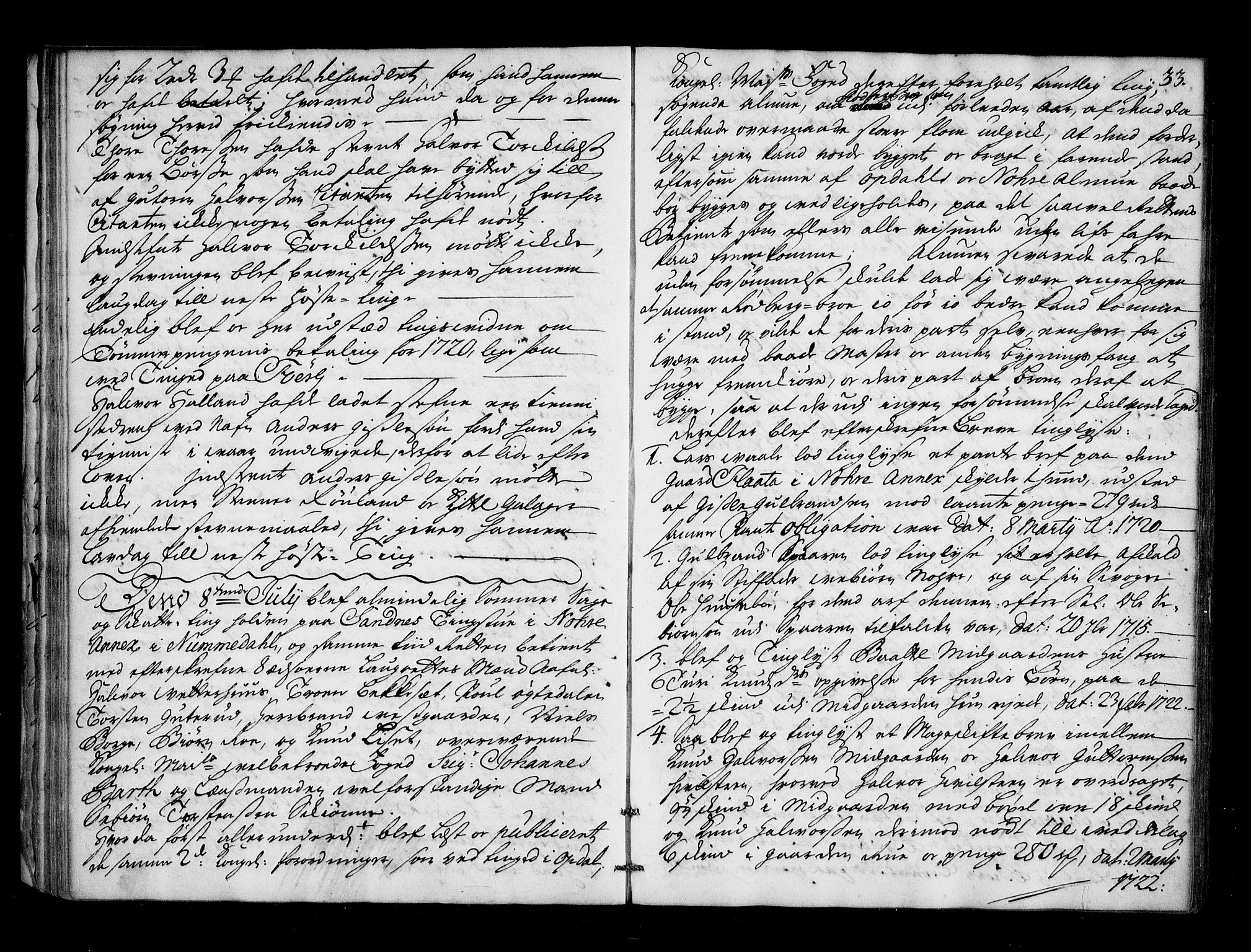 Numedal og Sandsvær sorenskriveri, AV/SAKO-A-128/F/Fa/Faa/L0052: Tingbok, 1722, p. 32b-33a