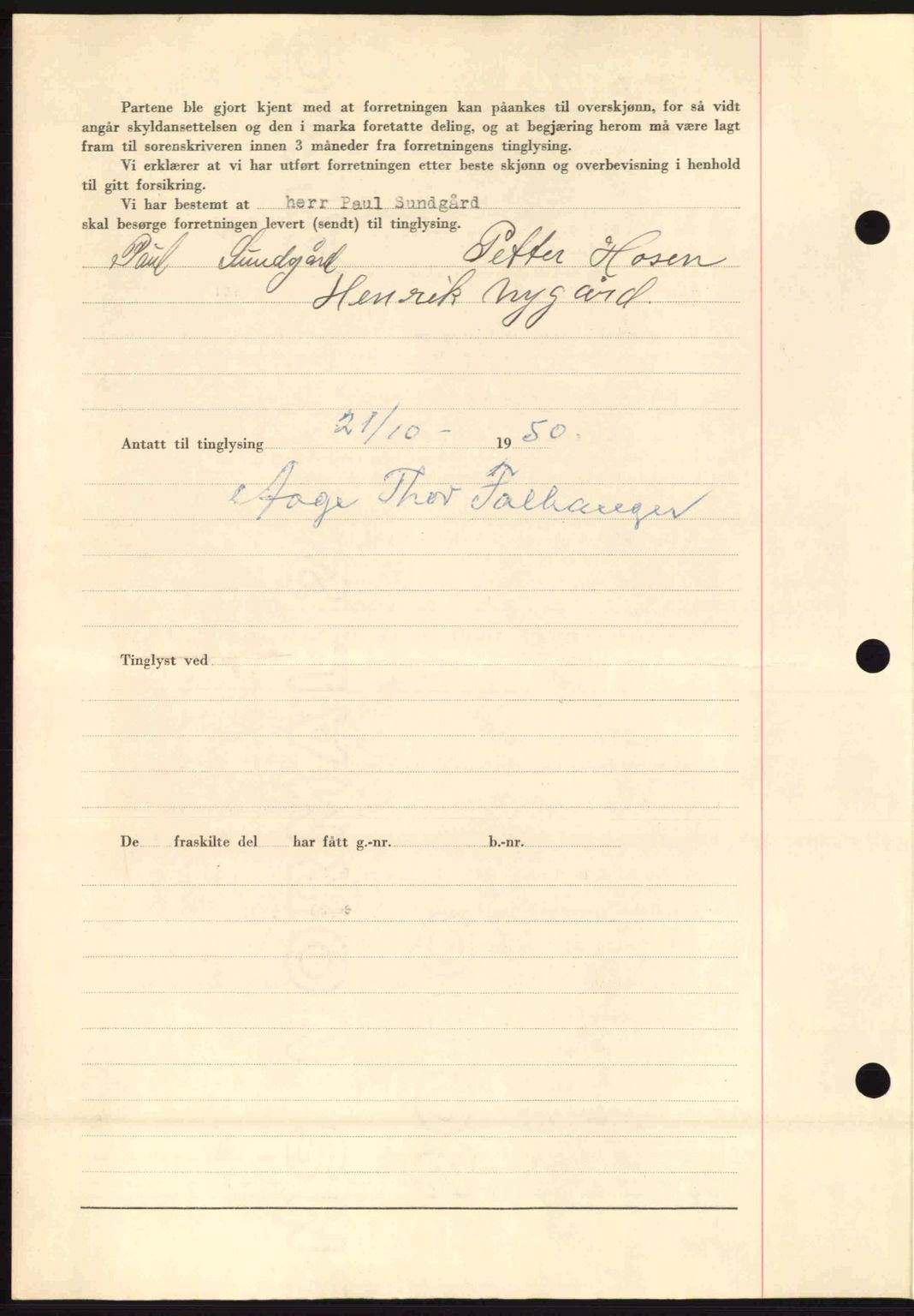 Fosen sorenskriveri, AV/SAT-A-1107/1/2/2C: Mortgage book no. A12, 1950-1950, Diary no: : 1842/1950