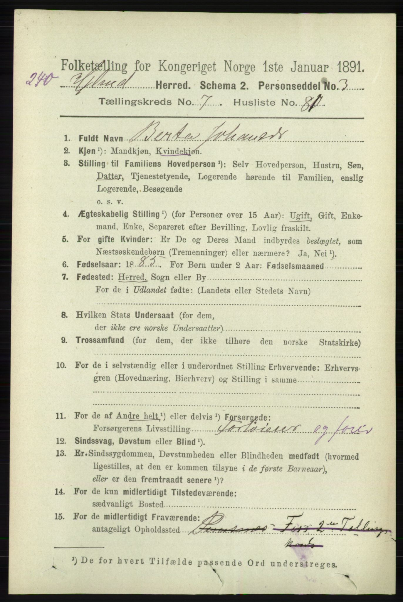 RA, 1891 census for 1133 Hjelmeland, 1891, p. 2400